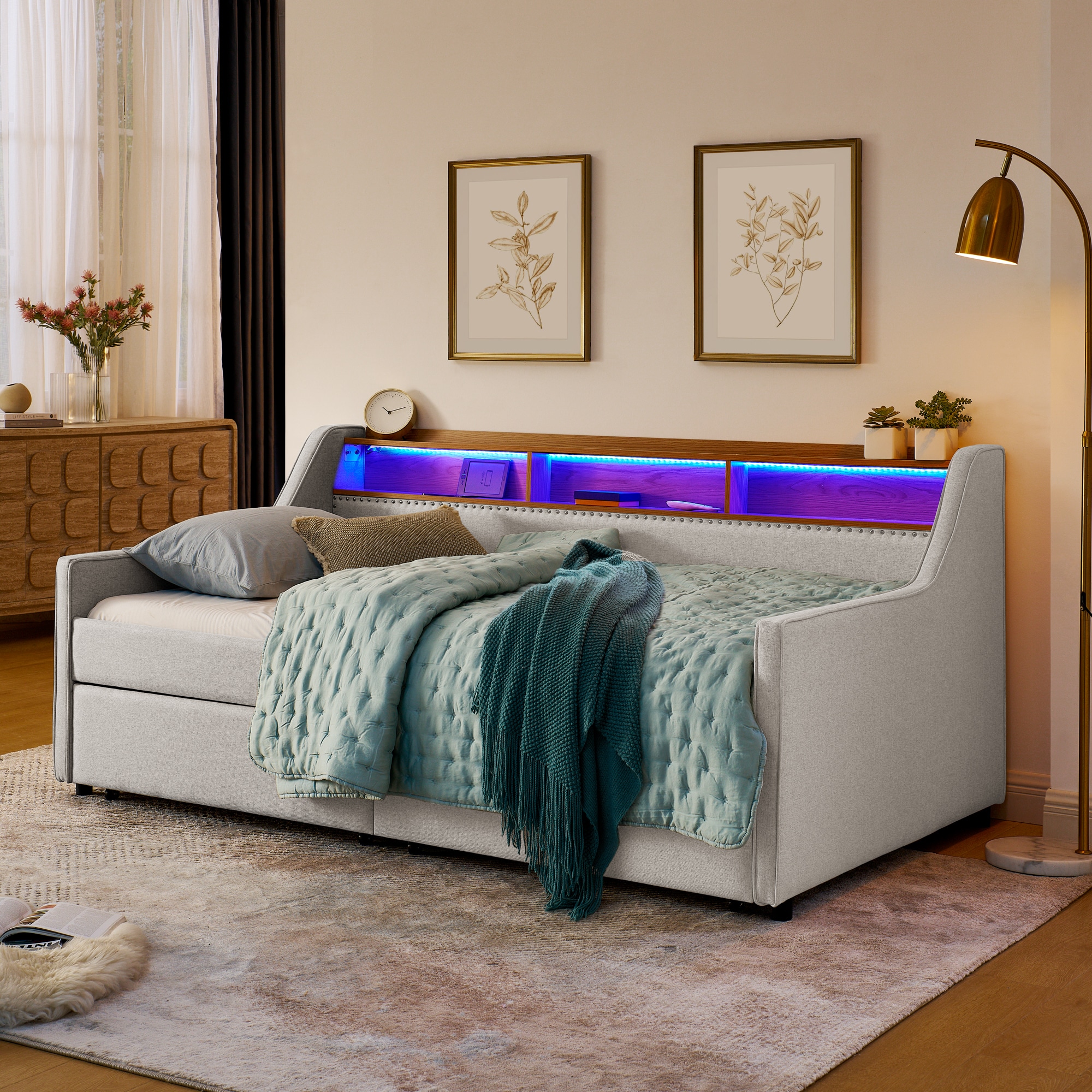 Runesay XI51 Off-white Contemporary/Modern Fleece Twin Sofa bed