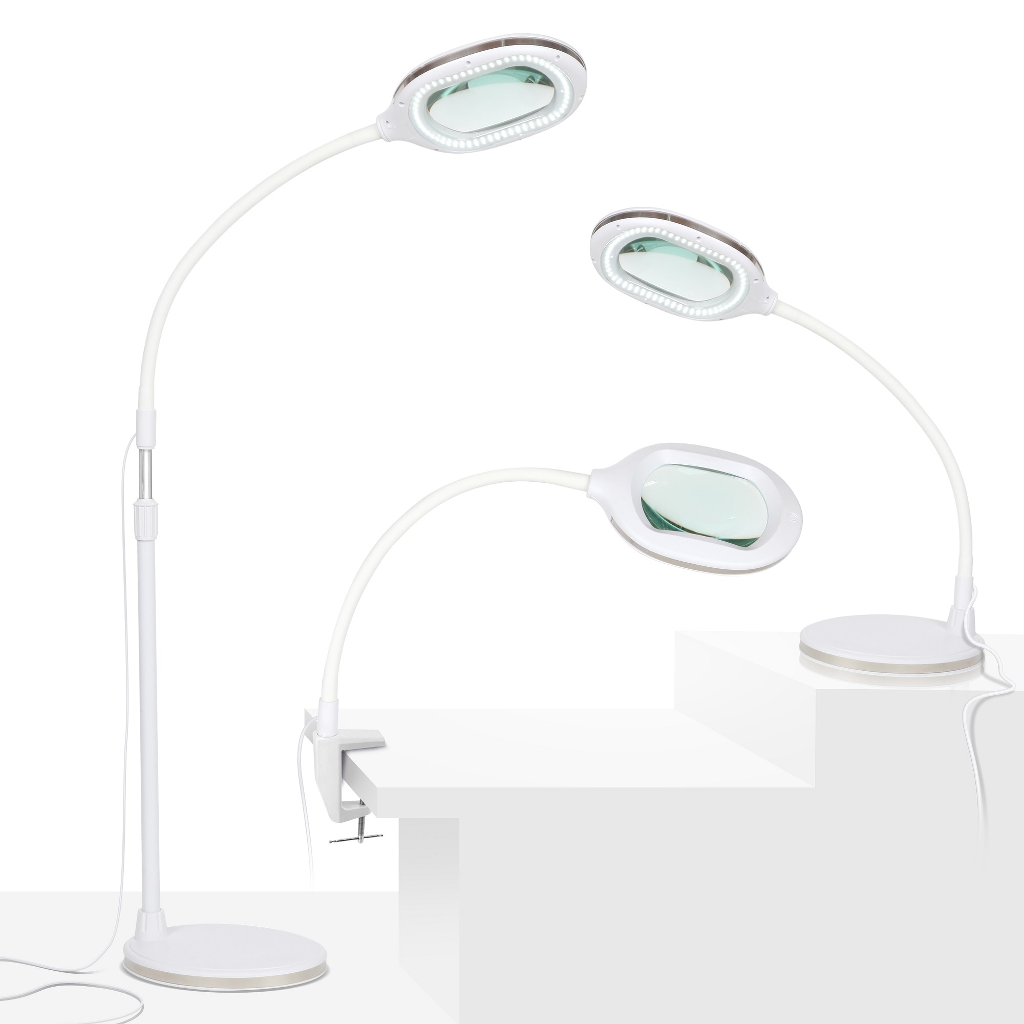 Brightech LightView Pro 3 in 1 Magnifying Adjustable Floor and Desk Lamp, White