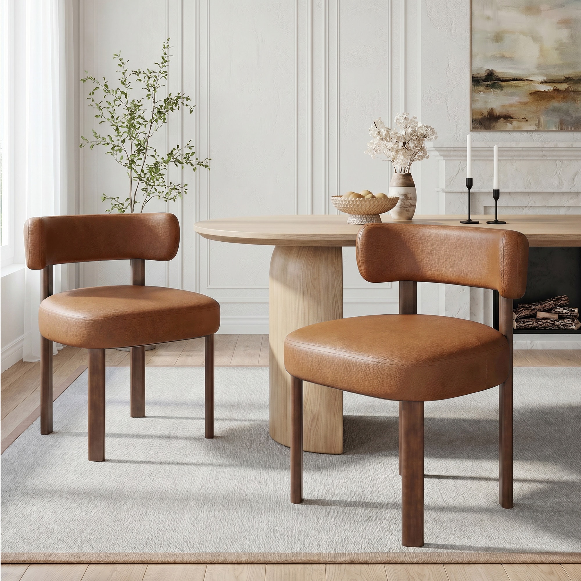 ViviHav - Set of 2 Brown Faux Leather Upholstered Dining Chair