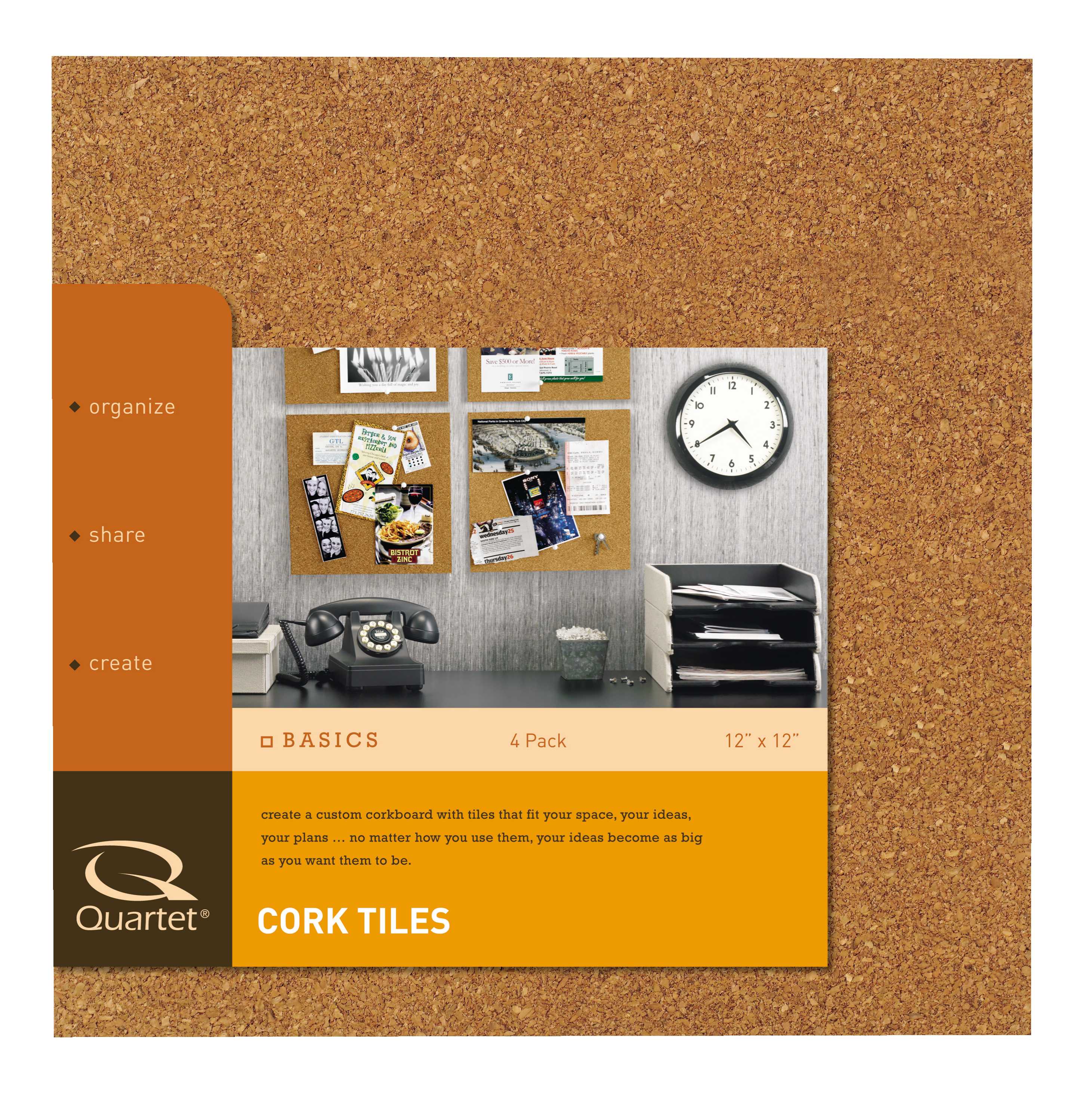 Quartet Adhesive Cork Tiles 4 Pack With Double Sides Tape 