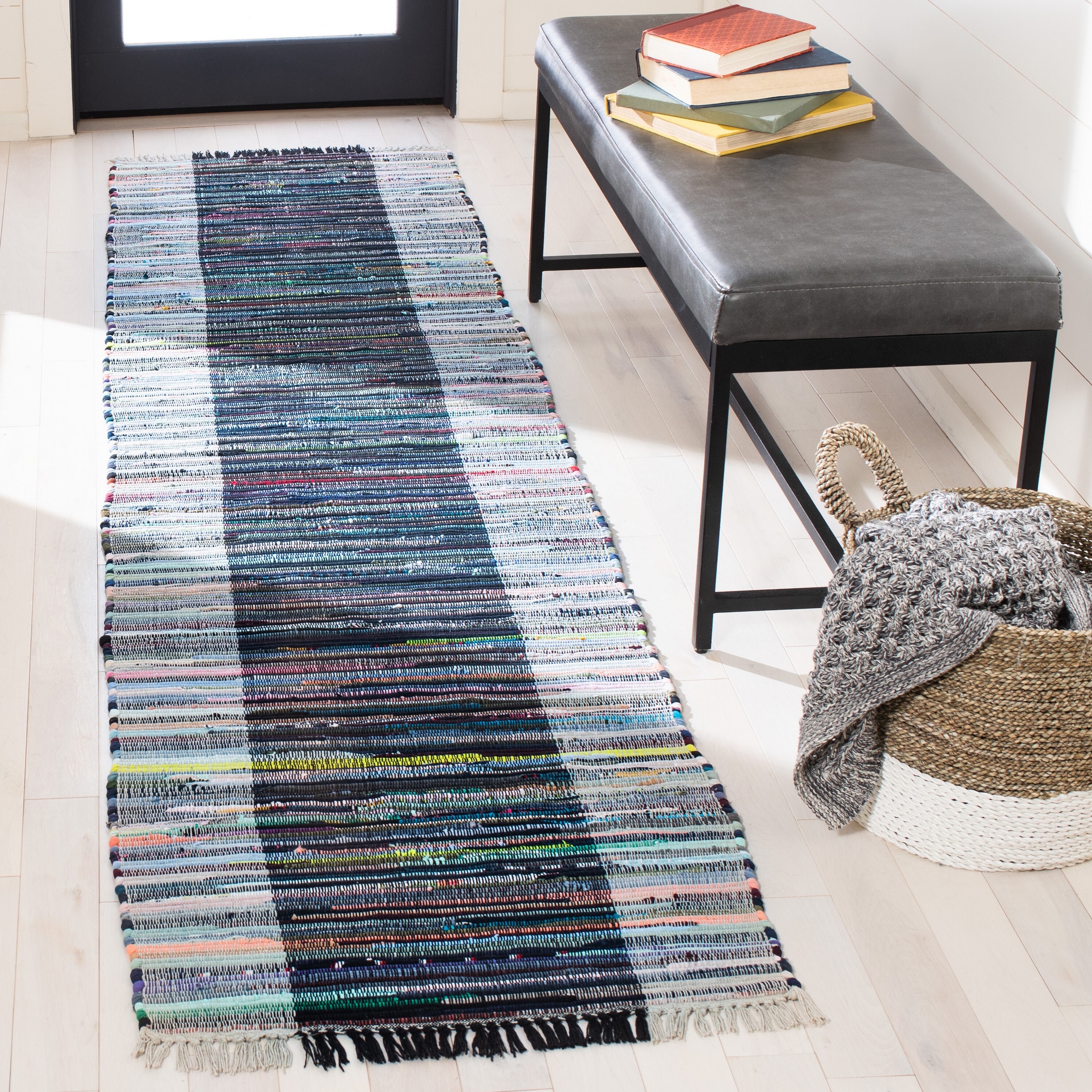 Safavieh RAR122F-29 Rag Rug Romeo 2 x 9 (ft) Cotton Gray/Black Rectangular Indoor Abstract Bohemian/Eclectic Runner rug