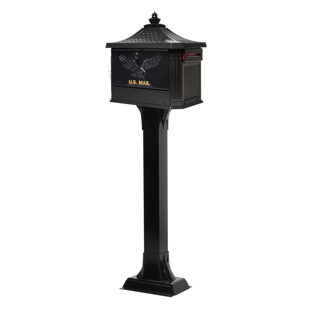 Architectural Mailboxes HEK00BAM Hemingway Locking Metal Large Mailbox Black with Post