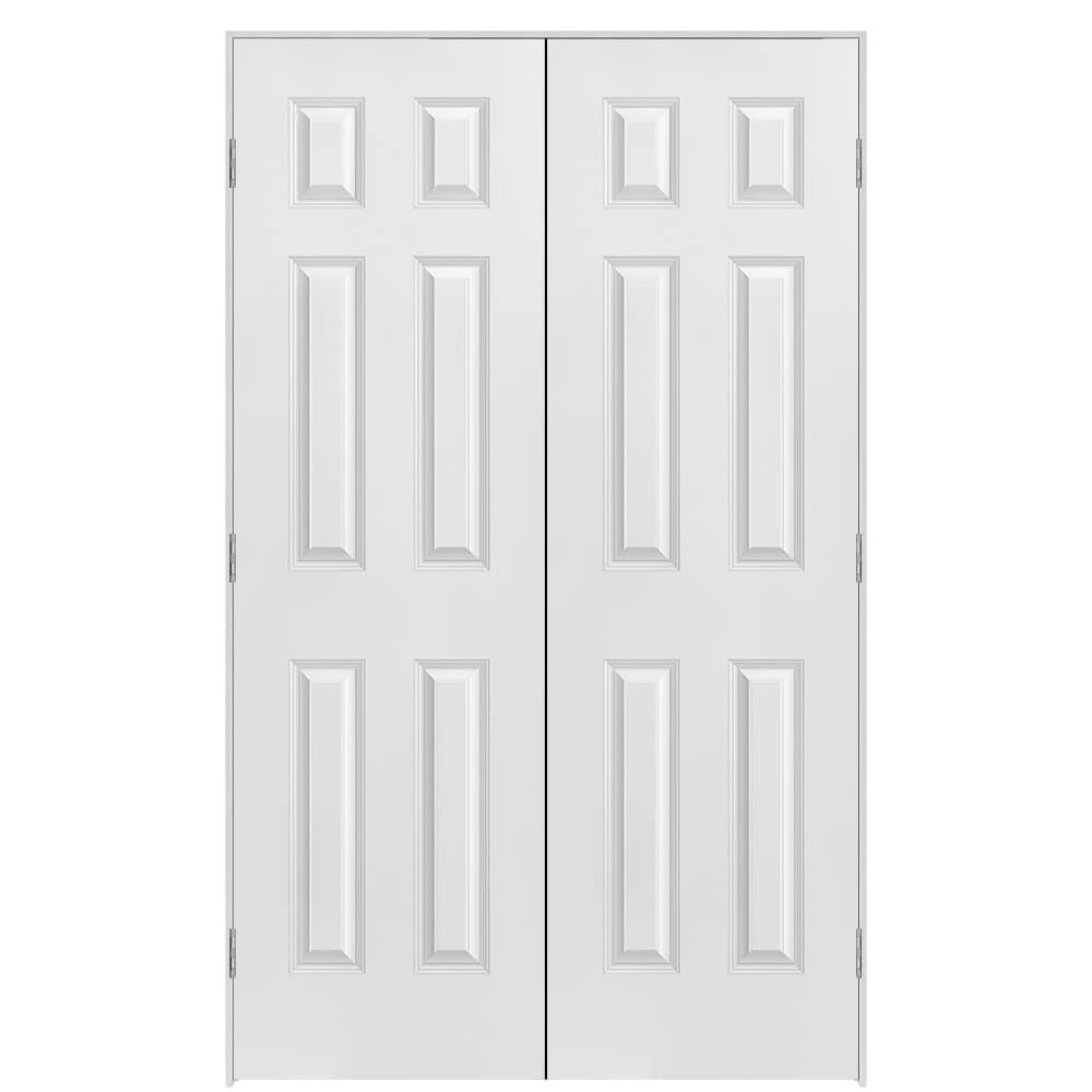 Masonite 640911 48-in x 80-in Primed Solid core 6-panel Bi-parting Smooth Primed Molded composite Flat Jamb Double Prehung Interior Door