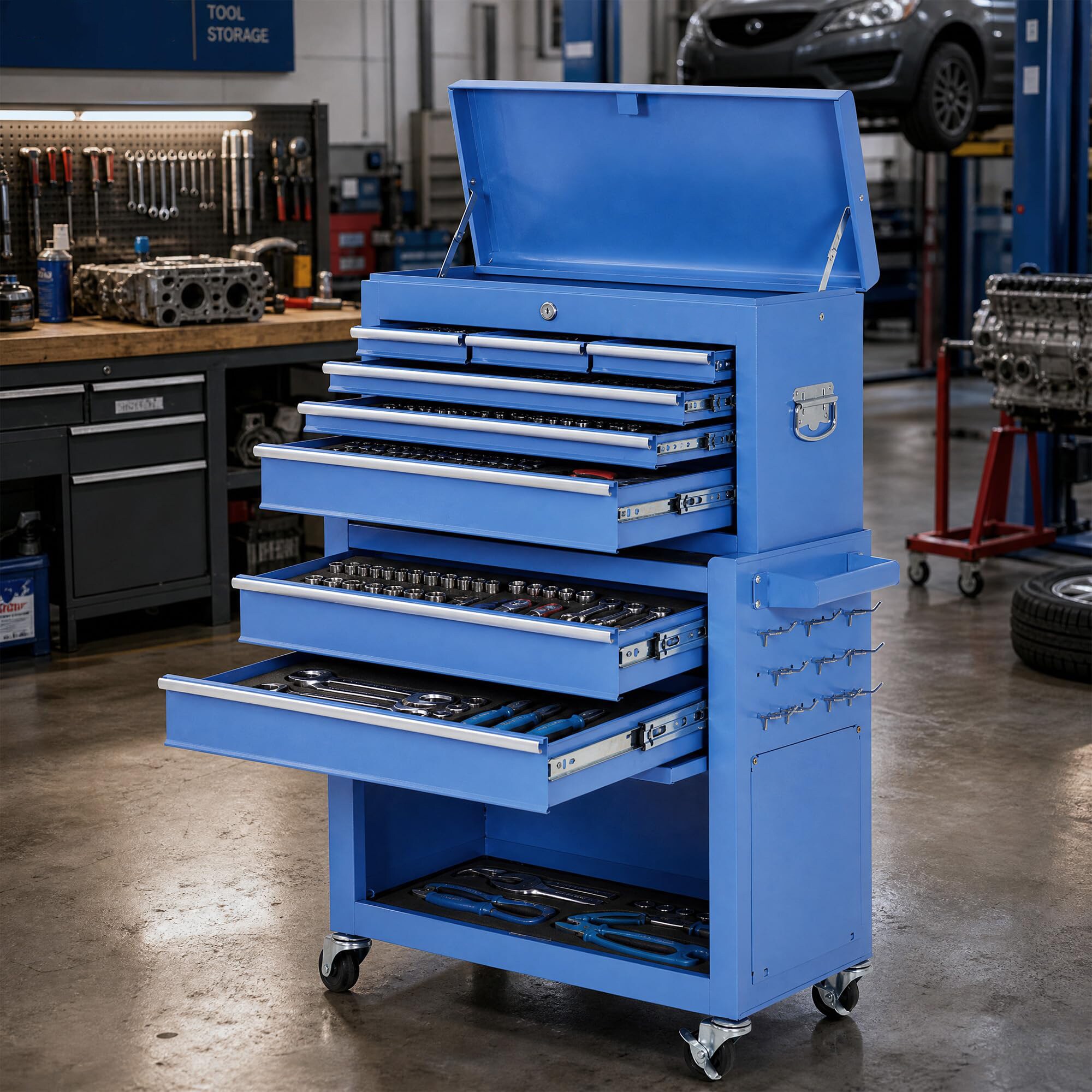IdealHouse 8 Drawer Rolling Tool Chest with Lock and Wheels 2 in 1 ...