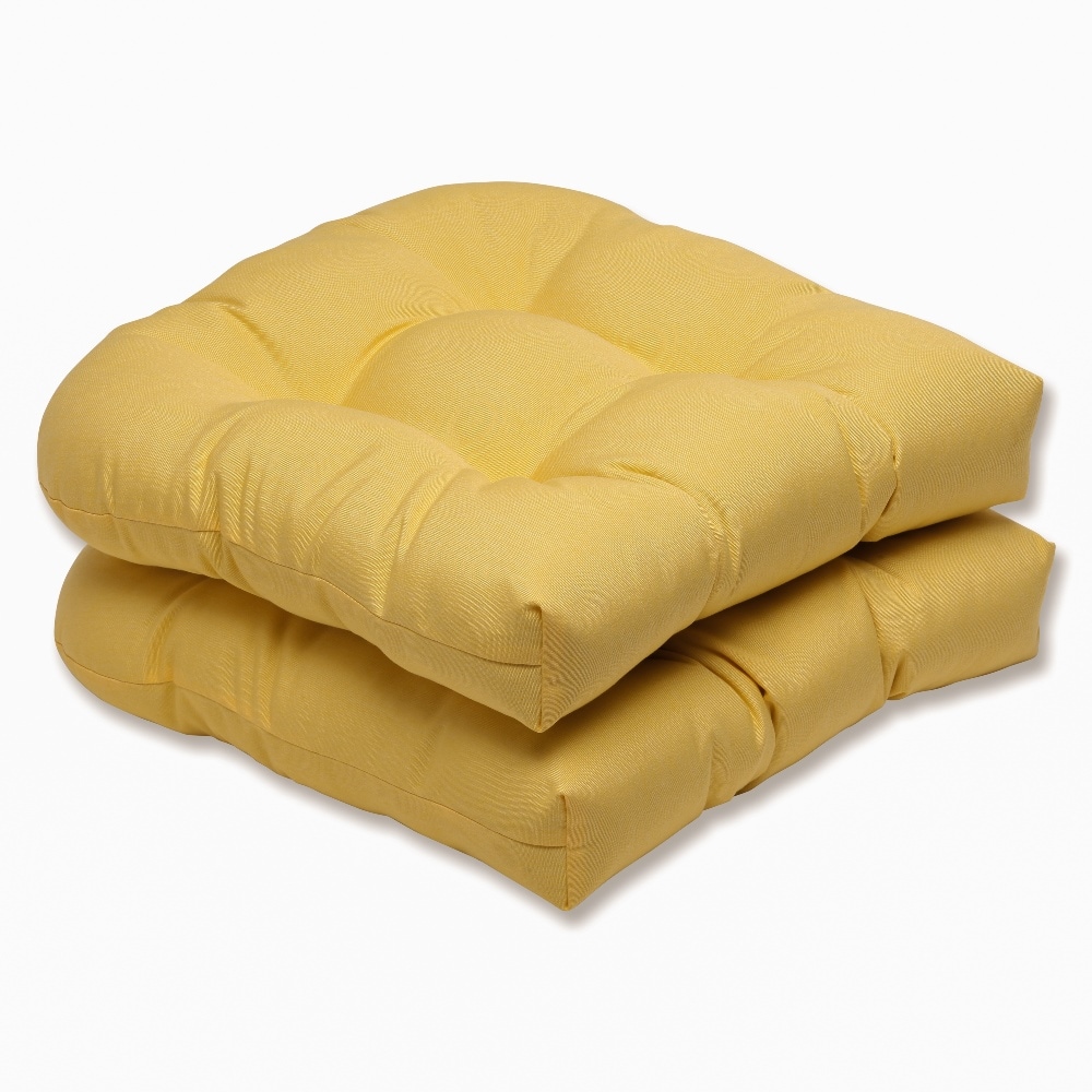 Pillow Perfect 546322 Fortress Canvas Buttercup 19-in x 19-in 2 -Piece Yellow Patio chair cushion