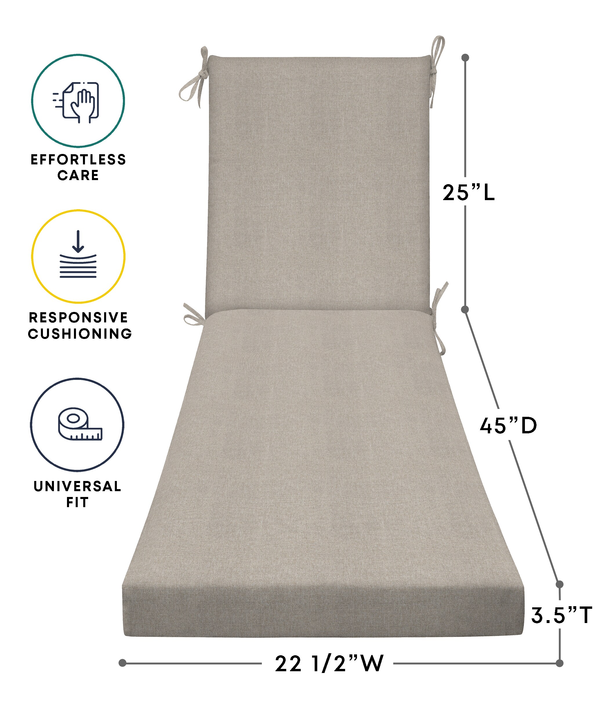 Heathered Solid Taupe Outdoor Chaise Lounge Cushion