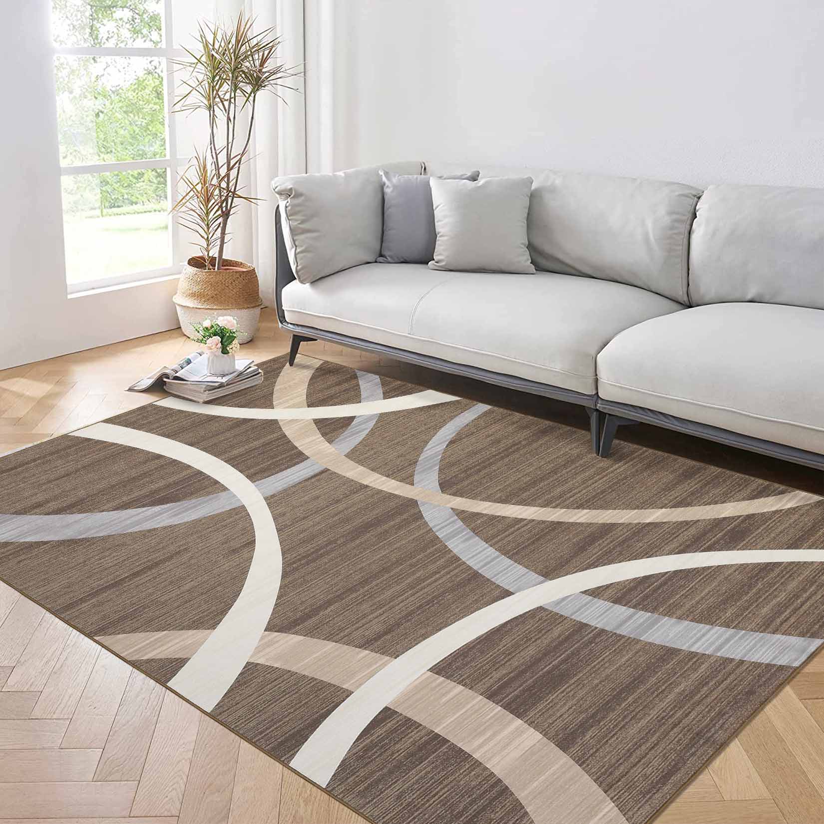 Garvee YXY-LO-PHO-150HTUTW 9 x 12 (ft) Loomed Polyester Brown Rectangular Indoor Geometric Mid-Century Modern Machine washable Area rug