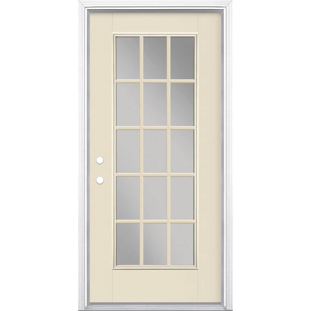 Masonite 36-in x 80-in Fiberglass Full Lite Right-Hand Inswing Bisque Painted Prehung Single Front Door with Brickmould Insulating Core in Off-White -  1218814
