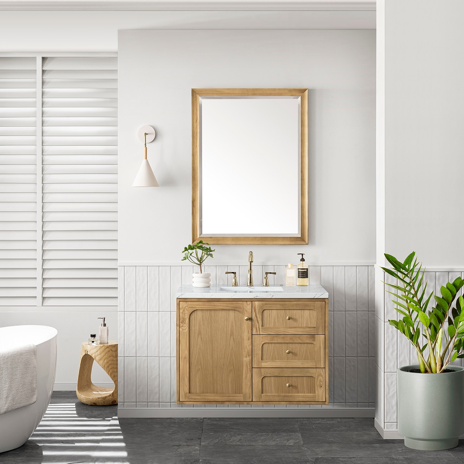 Laurent 36" Light Oak Single Vanity with Quartz Top