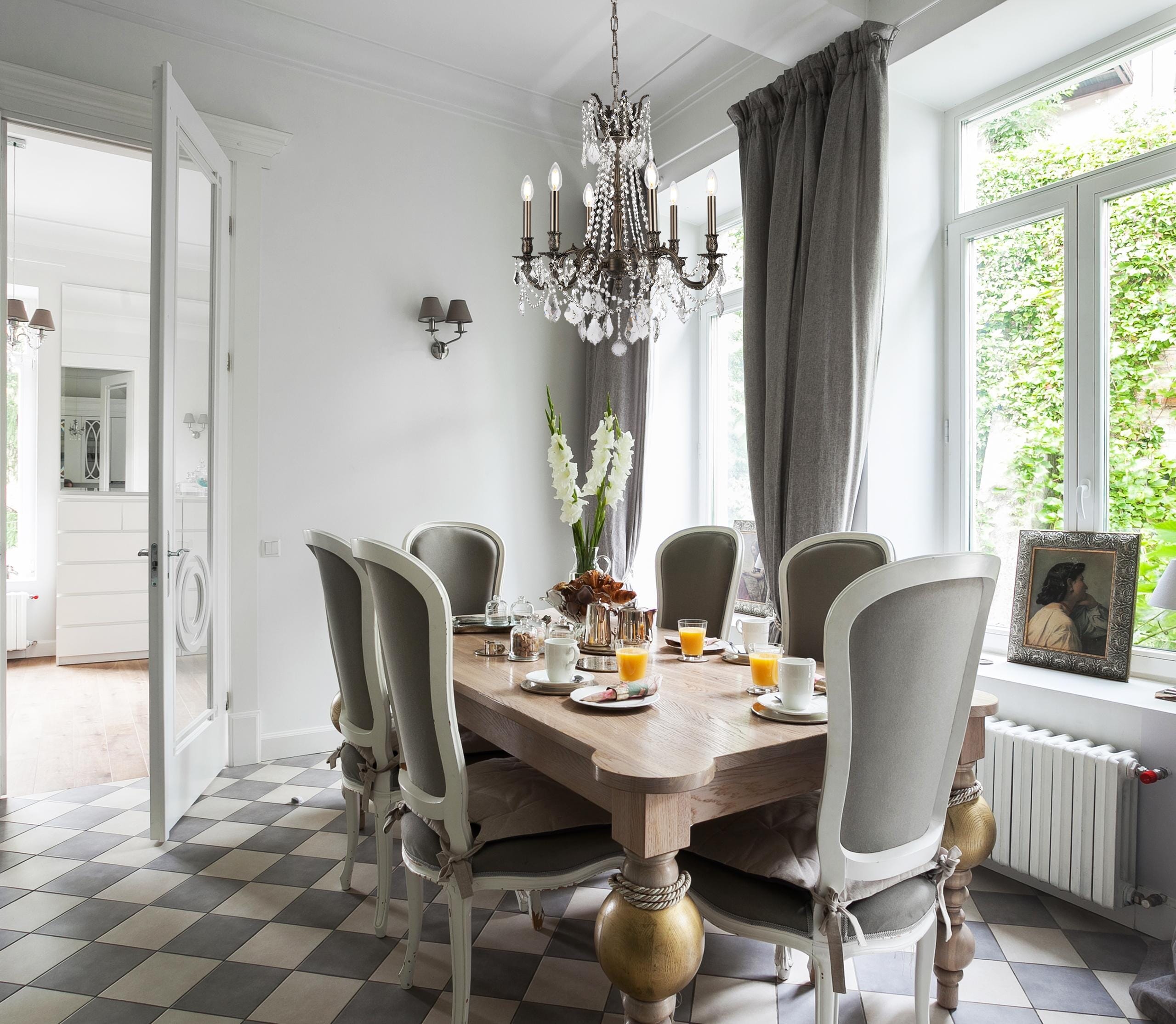 Royal Cut Crystal and Pewter 6-Light Chandelier with Bronze Accents