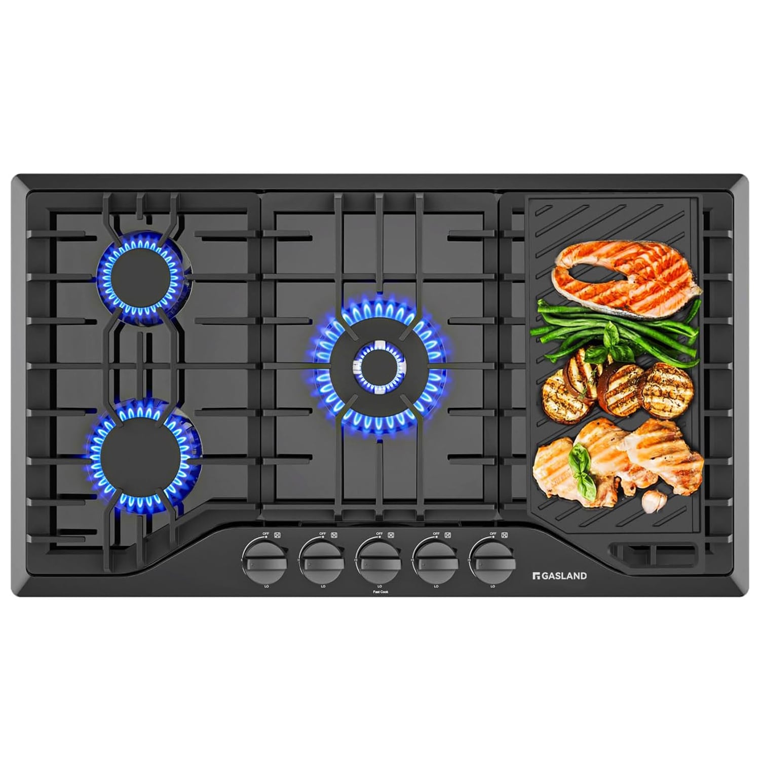 GASLAND PRO GH3365EF 36-in 5 burners Black Gas Cooktop (Griddle Included)