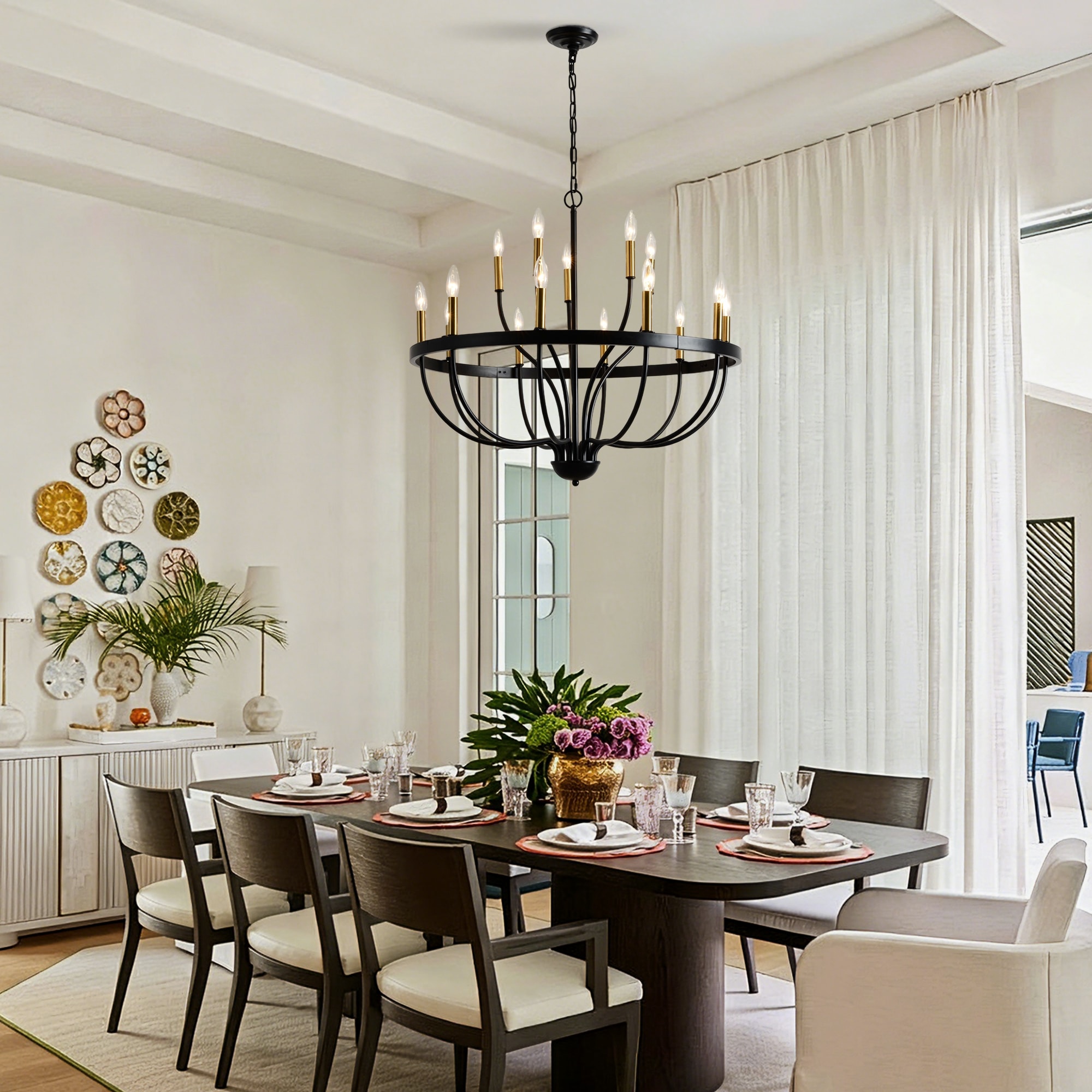 Tinyhomie 15-Light Chandelier Industrial Iron Candle Chandelier Modern Suspended Farmhouse Pendant Light Fixtures for Dining Room Bedroom Living Room Kitchen Island Foyer (NO Include Bulb) Gold and Black