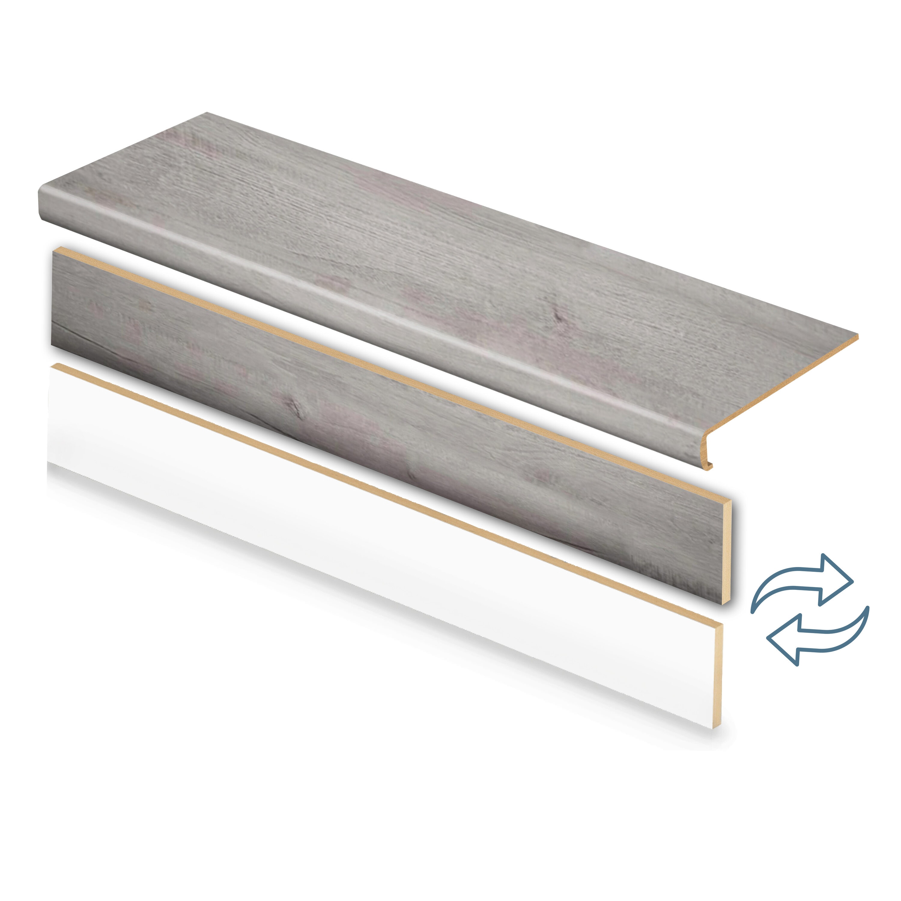 Zamma 20CA78008 Cap A Tread Stair Renewal System 47-in x 12.125-in x 2.1875-in Light Grey Oak Type 2 Kit with Reversible Riser Laminate No return Square edge Stair Tread
