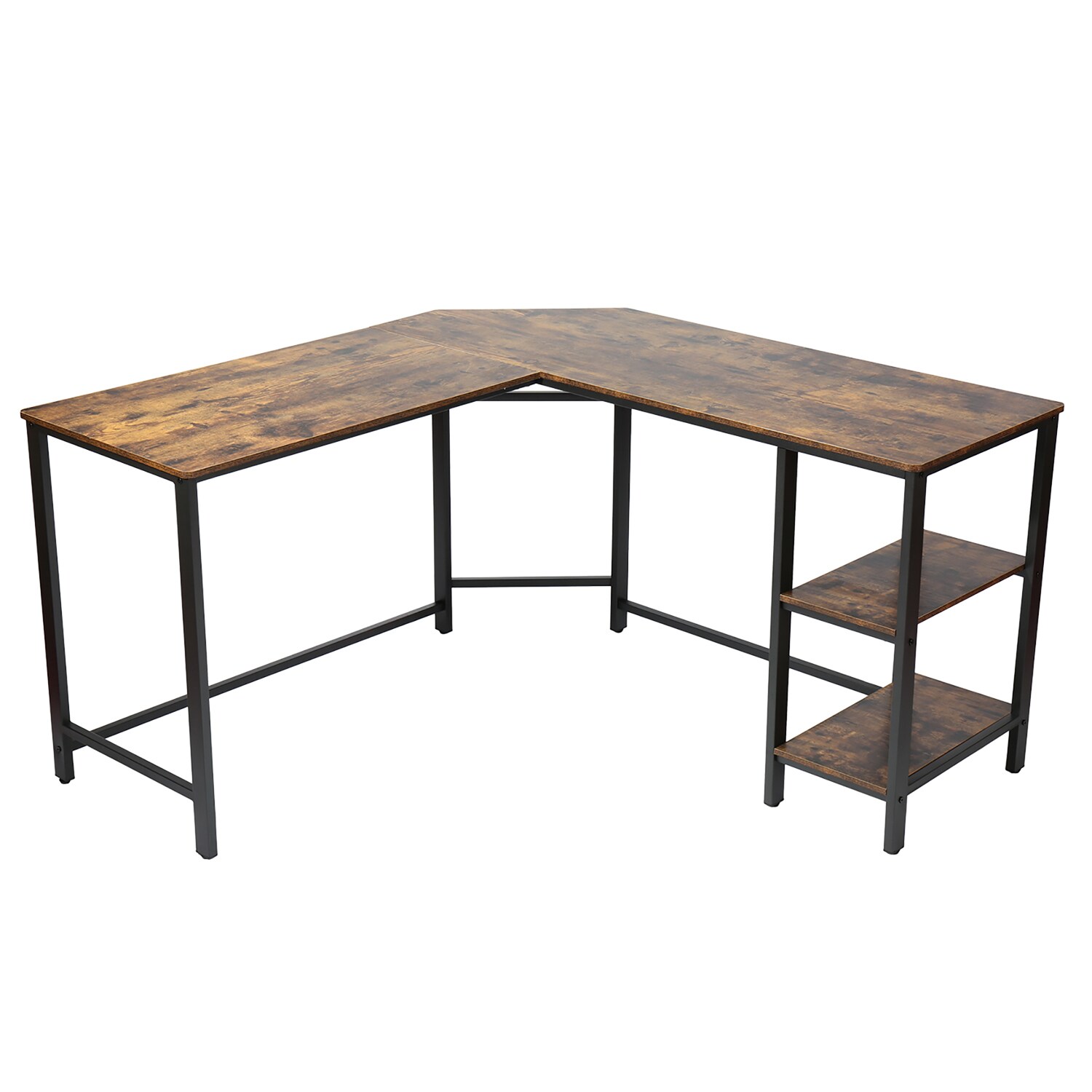 Vineego L-Shaped Computer Desk Modern Corner Desk with Small Table,Rustic  Brown 