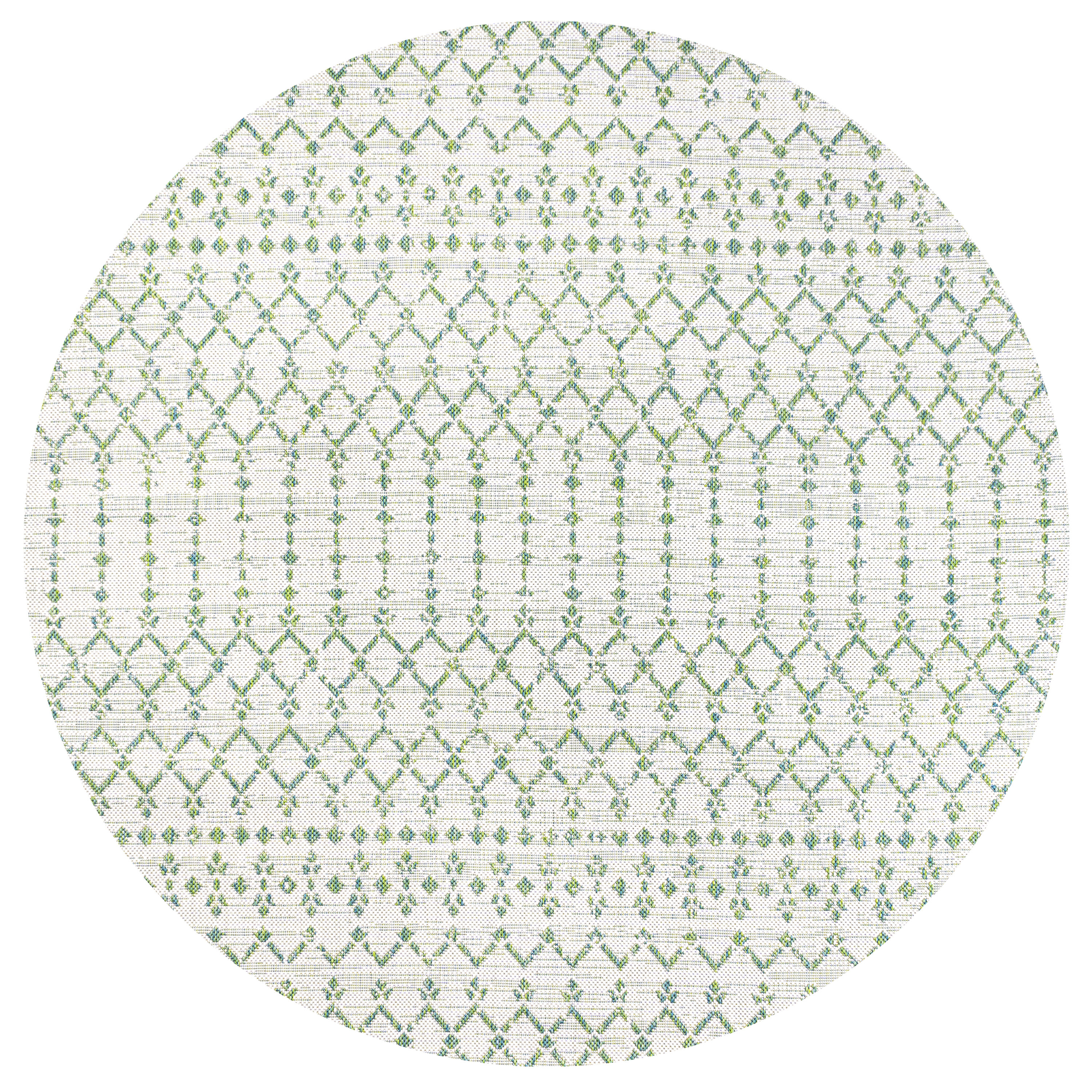 Boho-Chic Green/Ivory Synthetic 5' Round Geometric Outdoor Rug