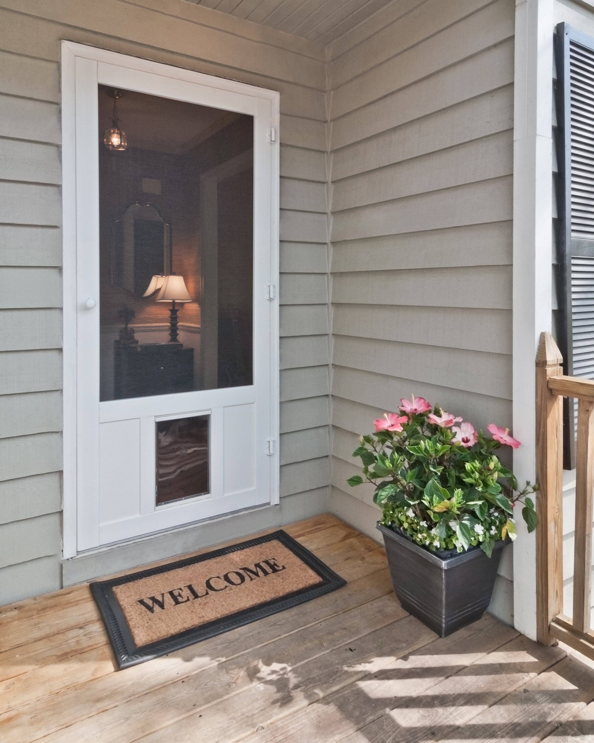 Screen Tight Chesapeake 36 in x 80 in White Vinyl Hinged Screen Door with Pet Door in the Screen Doors department at Lowes