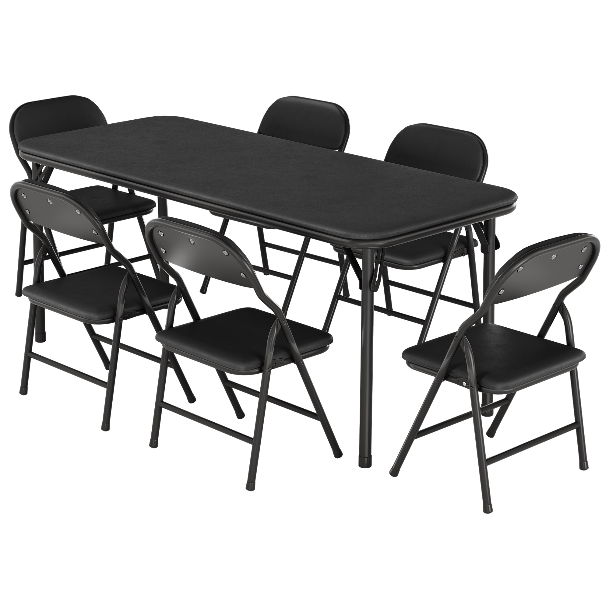 Garvee 7-Piece Folding Card Table and Chairs Set Portable Foldable Table with 6 PU Padded Chairs Lightweight Dining Set Black