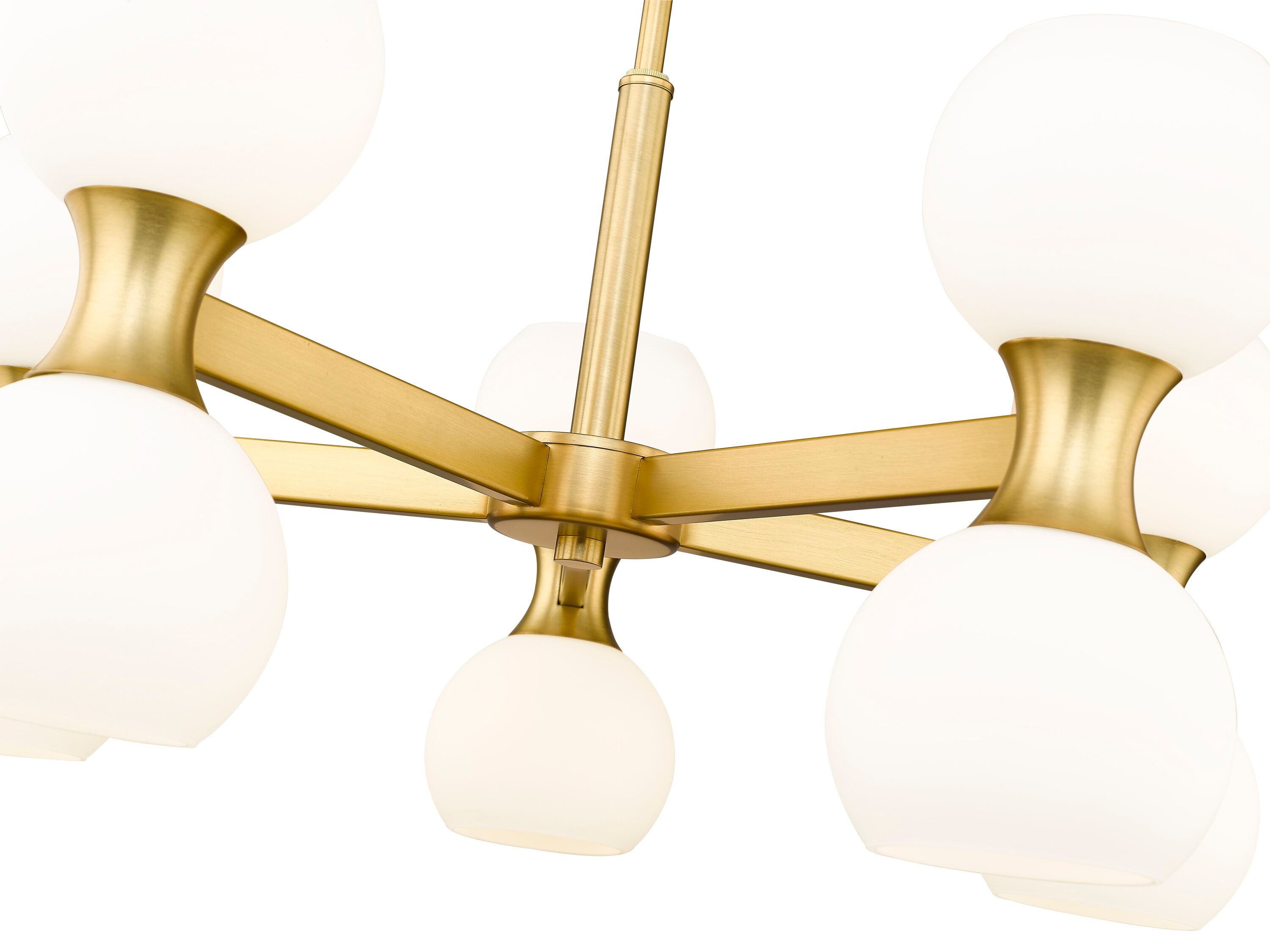 Modern Gold 10-Light Chandelier with Opal Glass Shades