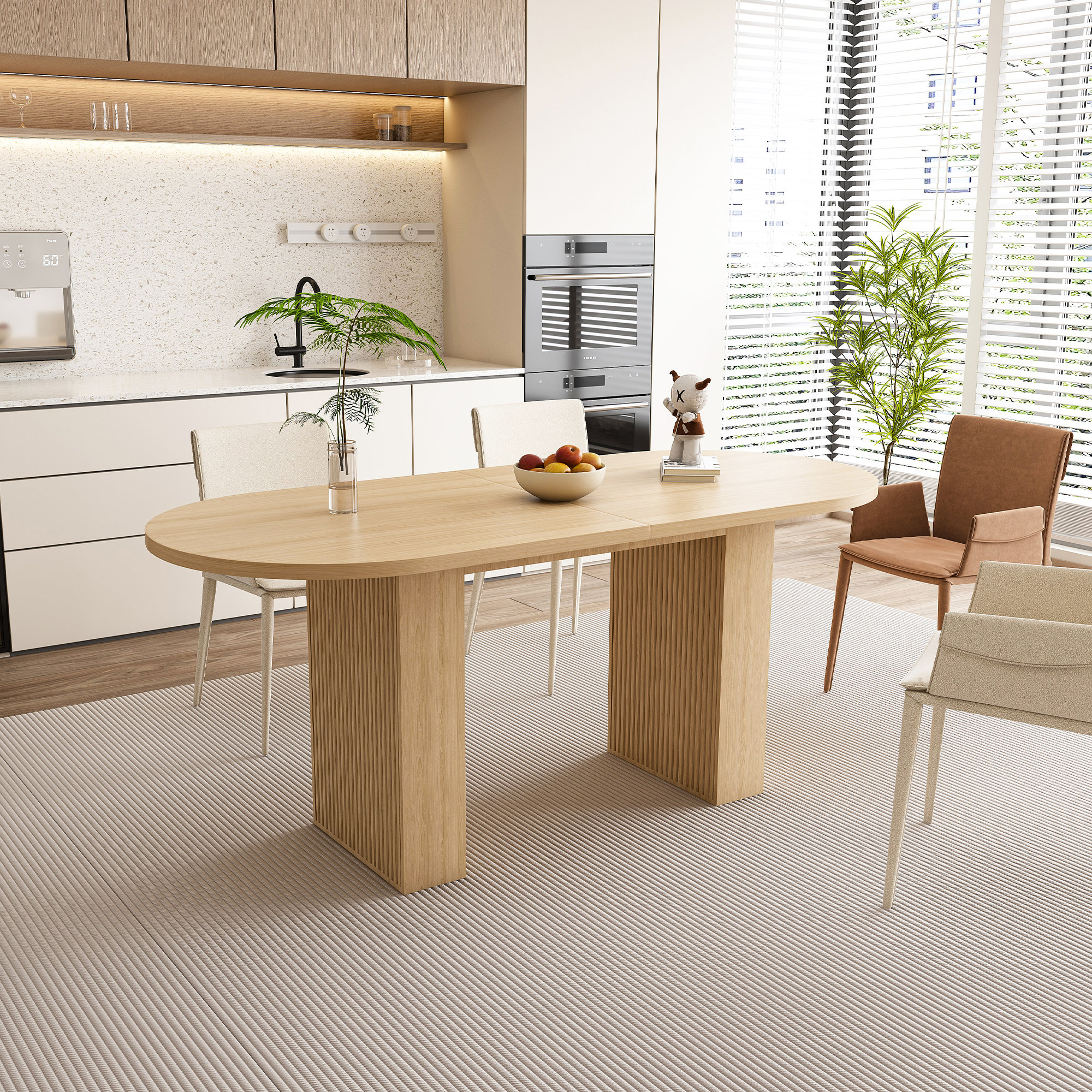 Misopily Oval dining table seats 6 farmhouse style 62.9 in long wood ...