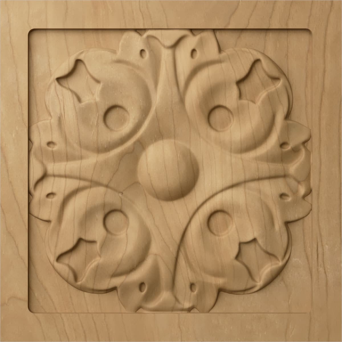 Ekena Millwork ROS05X05X01LFMA Large Leaf 5.125-in x 5.125-in Square Unfinished Maple Wood Rosette