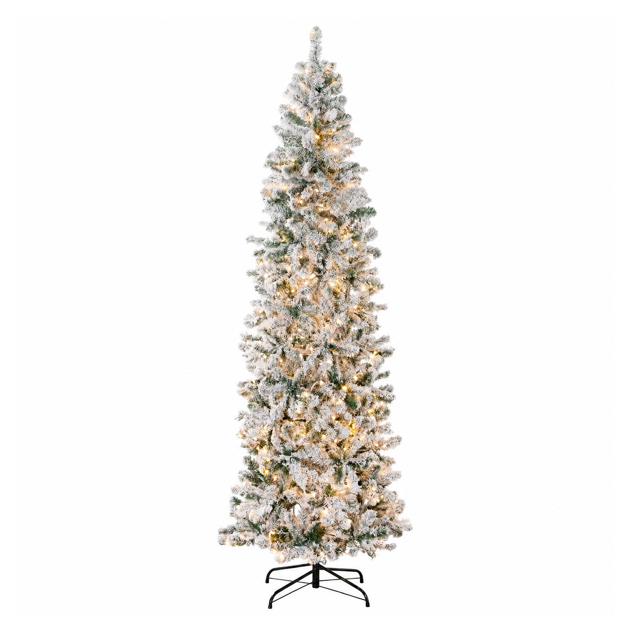 Best Choice Products -  7.5ft Artificial Pencil Christmas Tree w/ Twinkling Lights Flocked Pre-Li...