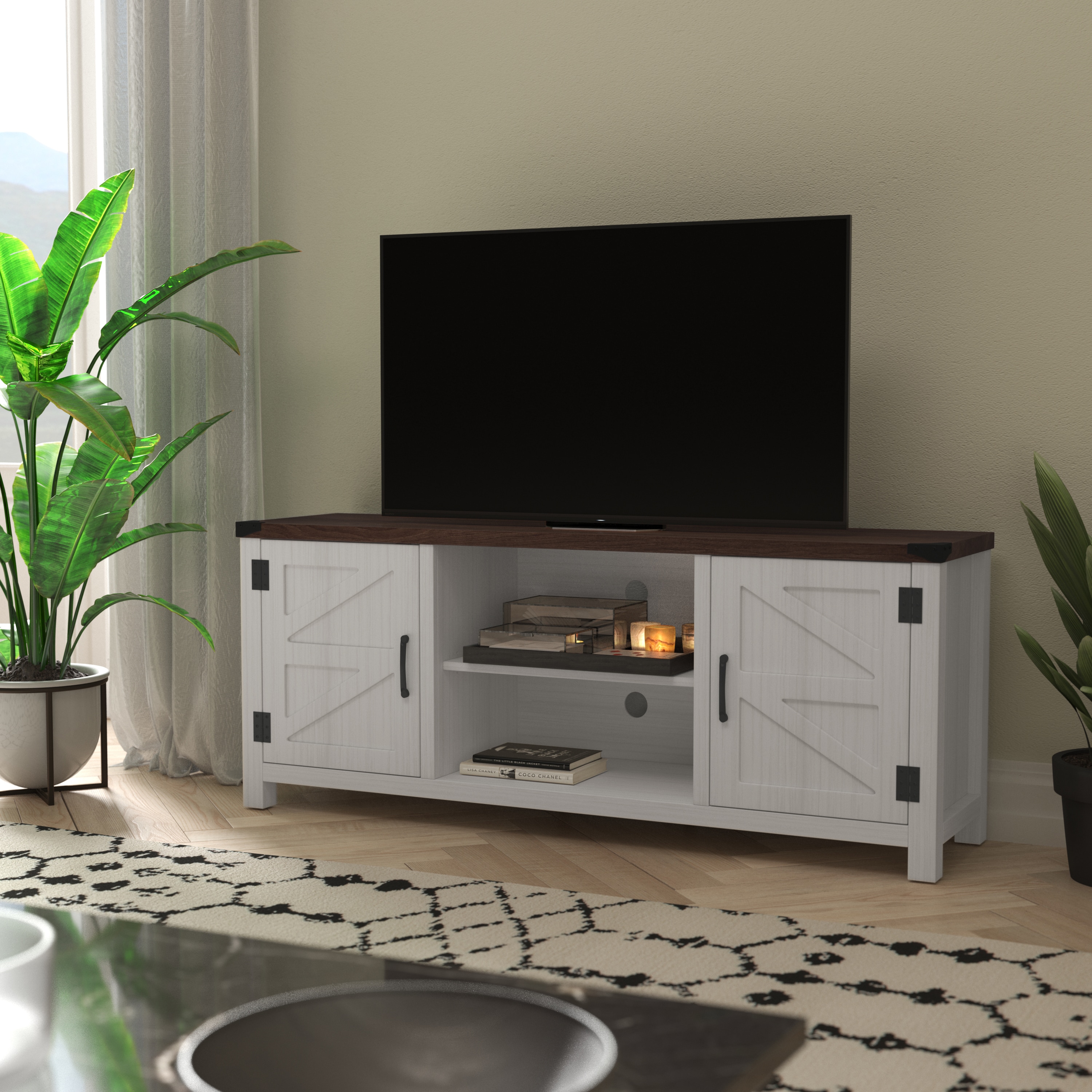 allen + roth Transitional Ash White Tv Stand (Accommodates TVs up