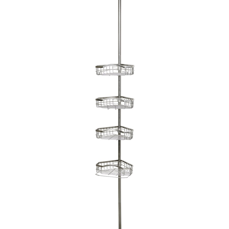 allen + roth 2125BNMV Brushed Nickel Steel 4-Shelf Tension Pole Shower Caddy 11.5-in-W x 10-in-D x 108-in-H