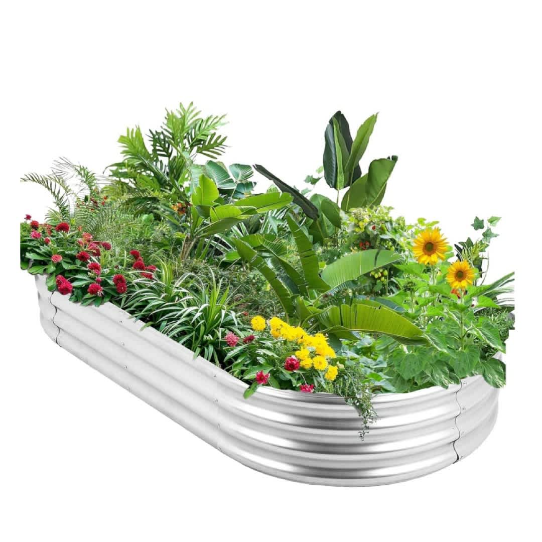 Qeetex KL-PHO-13MYPBVM Galvanized Steel Raised Garden Bed Outdoor Planter Box Reinforced Panels Tool Free Assembly for Vegetables Herbs Flowers