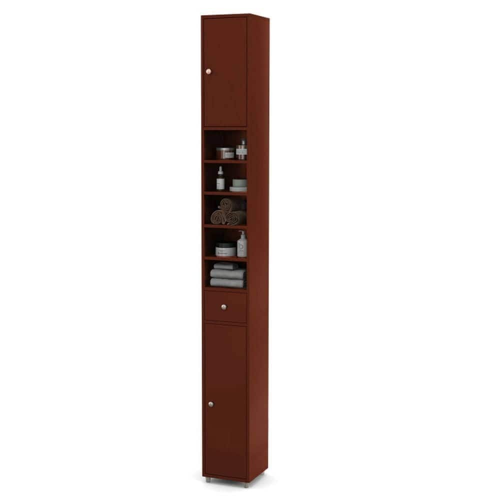 Choco Moon Freestanding Slim Bathroom Cabinet with Drawer and Adjustable Shelves Brown Bathroom Cabinets for Entryway Storage Home Office Furniture