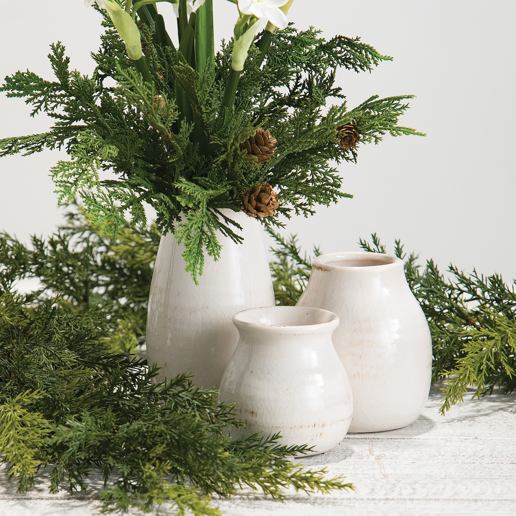 Petite Ceramic Bud Vases Set, Off-White, Modern Farmhouse Design