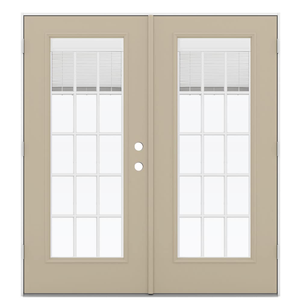 JELD-WEN LOWOLJW205900407 French 72-in x 80-in x 4-9/16-in Jamb Low-e Blinds and Grilles Between The Glass Sandy Shore Steel French Right-Hand Outswing Double Patio Door