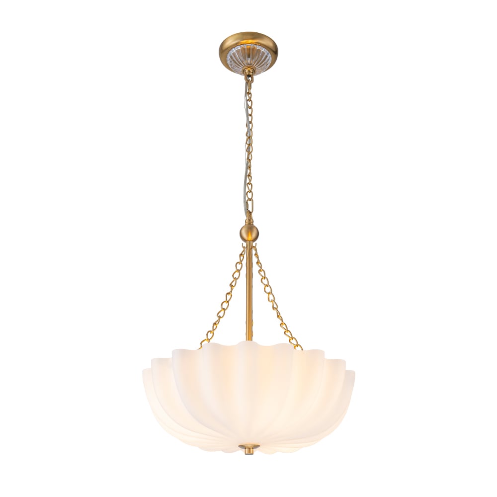 Wonderindoor 3 -Light Antique Brass Glam Opal glass Bowl Small Hanging Pendant Light