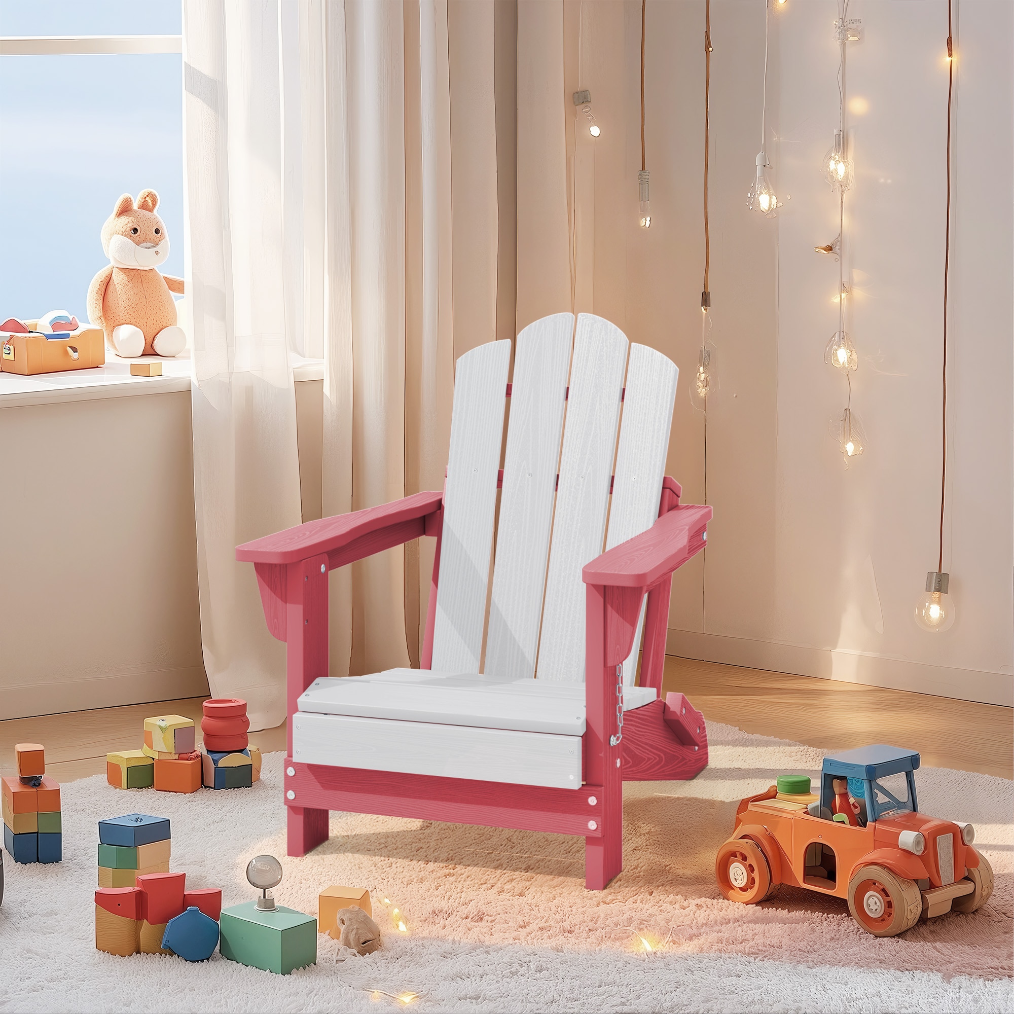 VOUA AK-CDYD-WK HDPE Folding Adirondack Chair Stackable Chair with Slat Seat Stackable Yellow HDPE Frame Stationary Adirondack Chair with Slat Seat