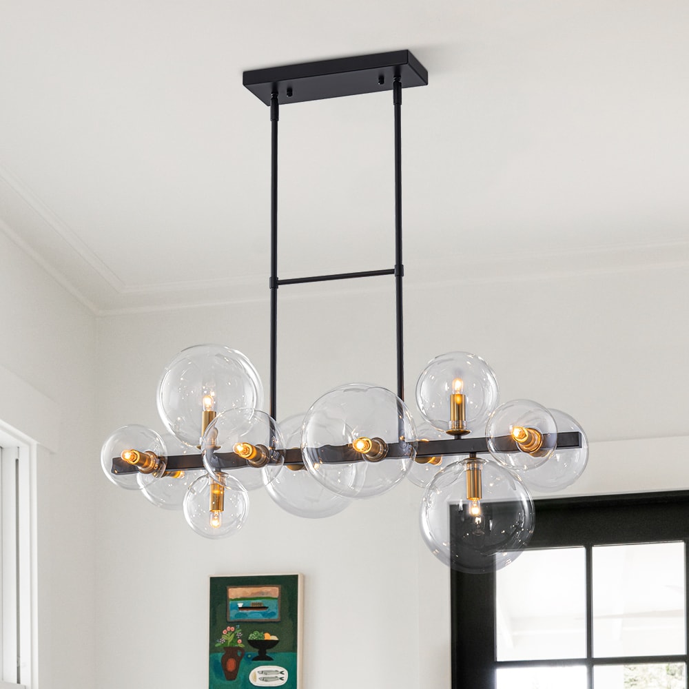 Wonderindoor 12 -Light Matte Black Clear glass Metal Chandelier