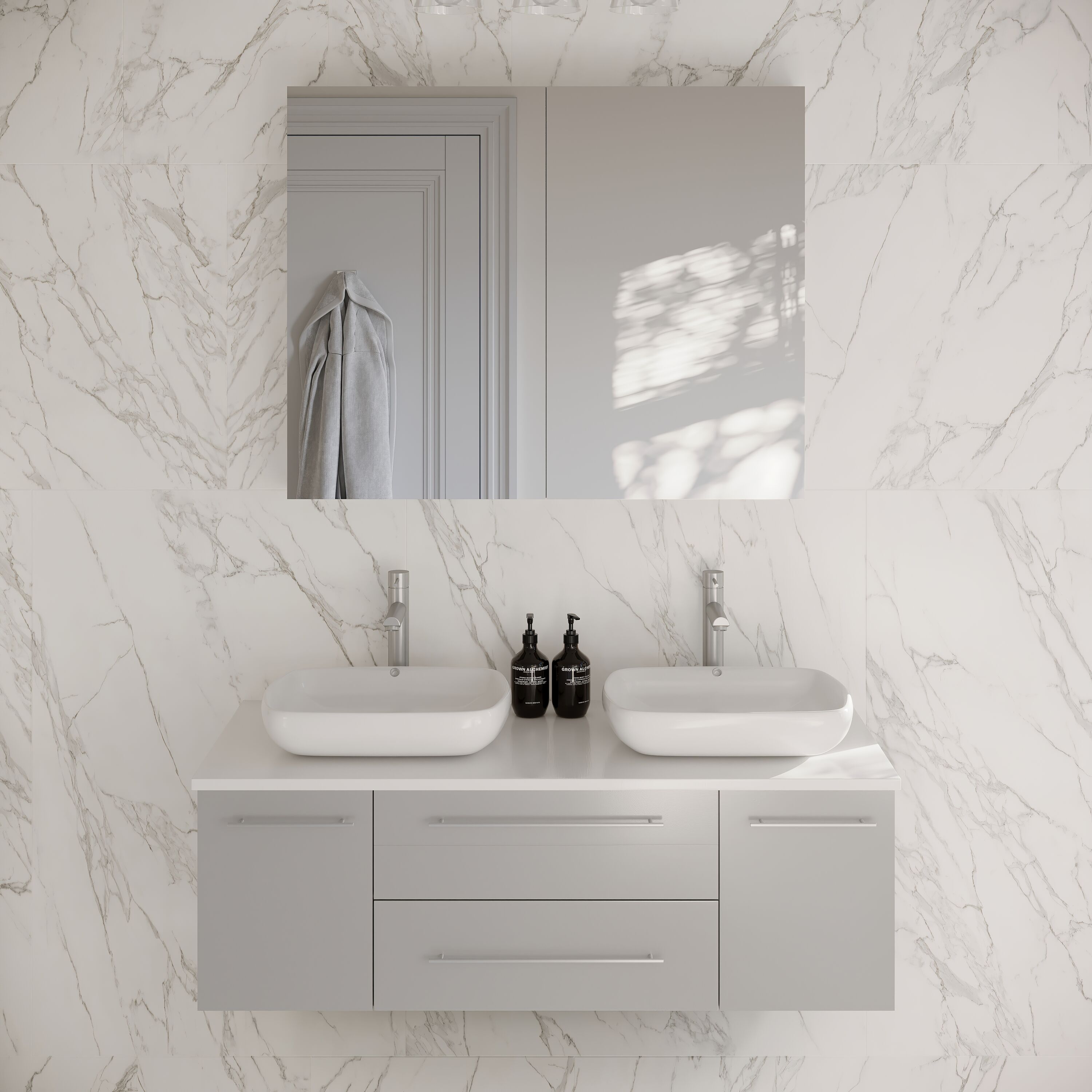 Fresca FVN6148GR-VSL-D Lucera 48-in Gray Double sink Floating Bathroom Vanity with White Quartz Top