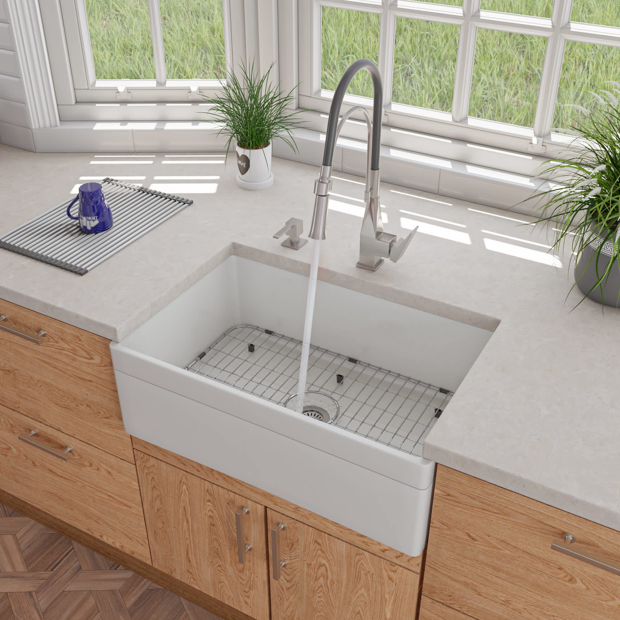 ALFI - AB511-W White 30-in Decorative Lip Apron Single Bowl Fireclay Farmhouse Kitchen Sink