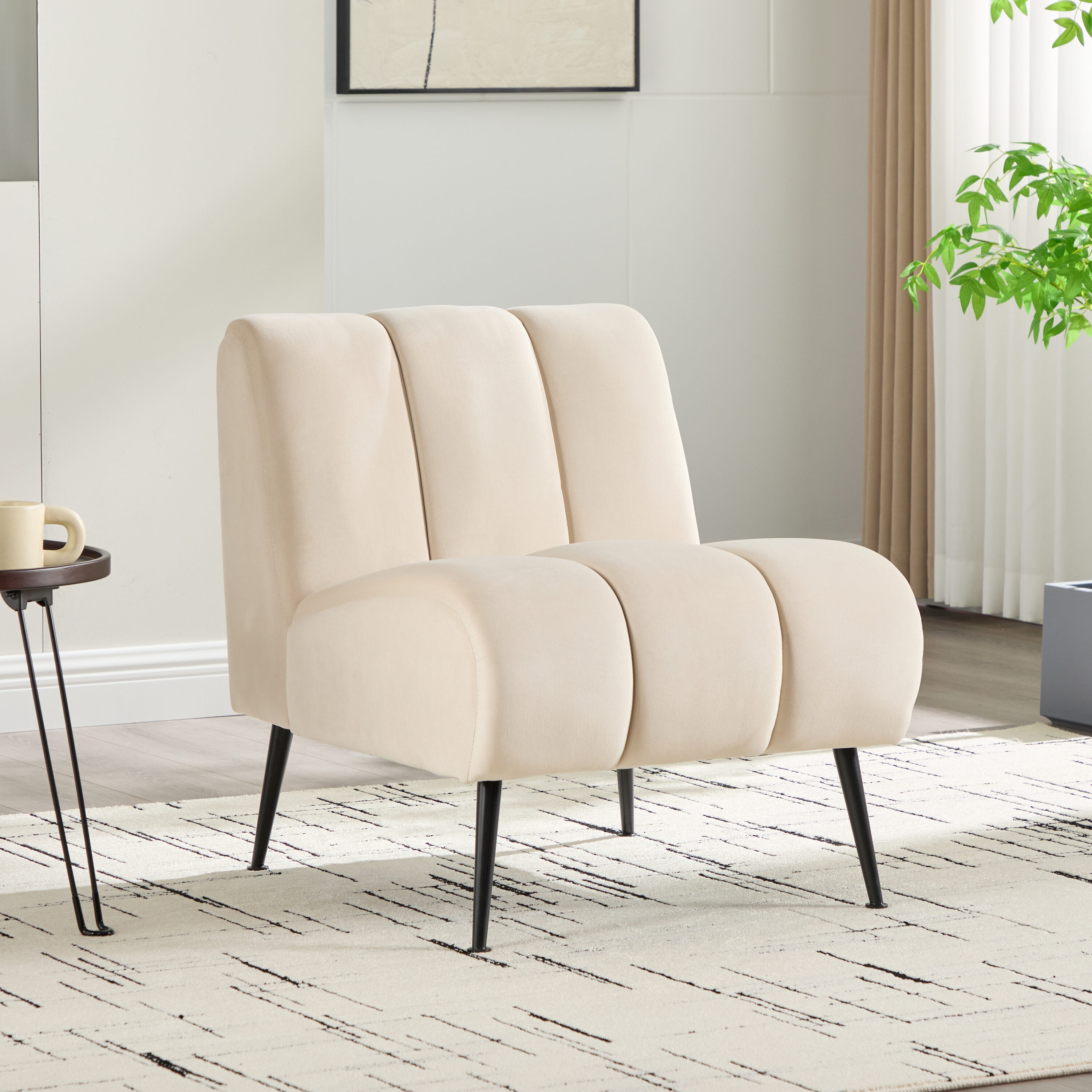 Hrinhom - 24.4-in W Modern Beige Velvet Accent Chair