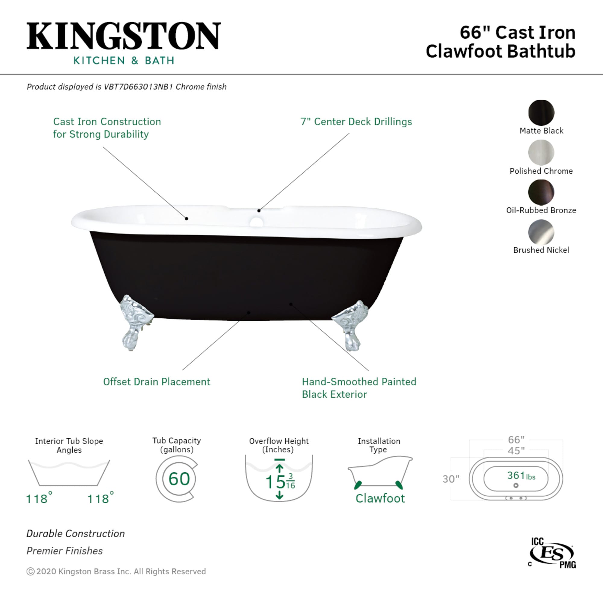 Kingston Brass UVBT7D663013NB0 bathtubs - View #3