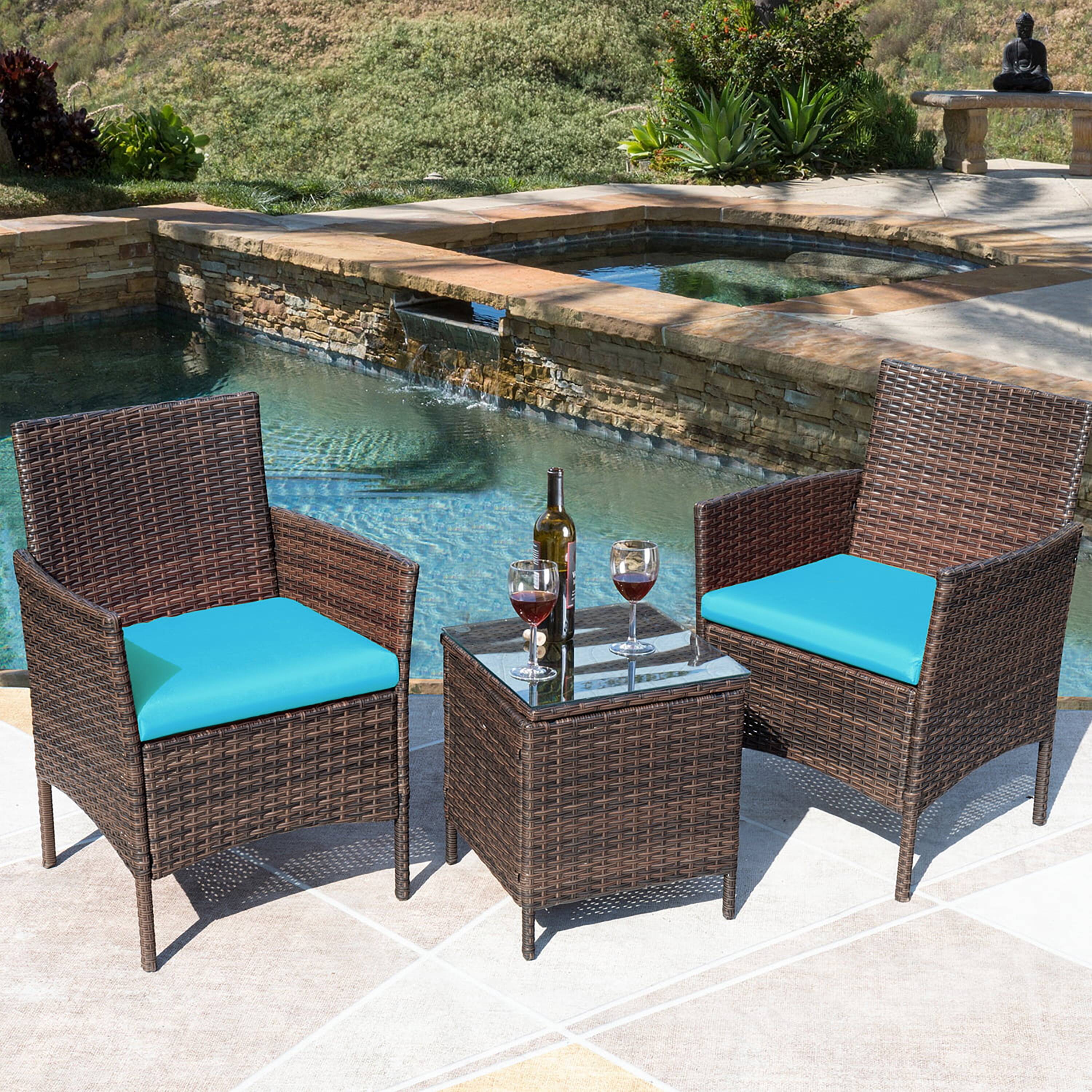 Vineego LCRF 3-Piece Patio Conversation Set with Blue Cushions in the ...