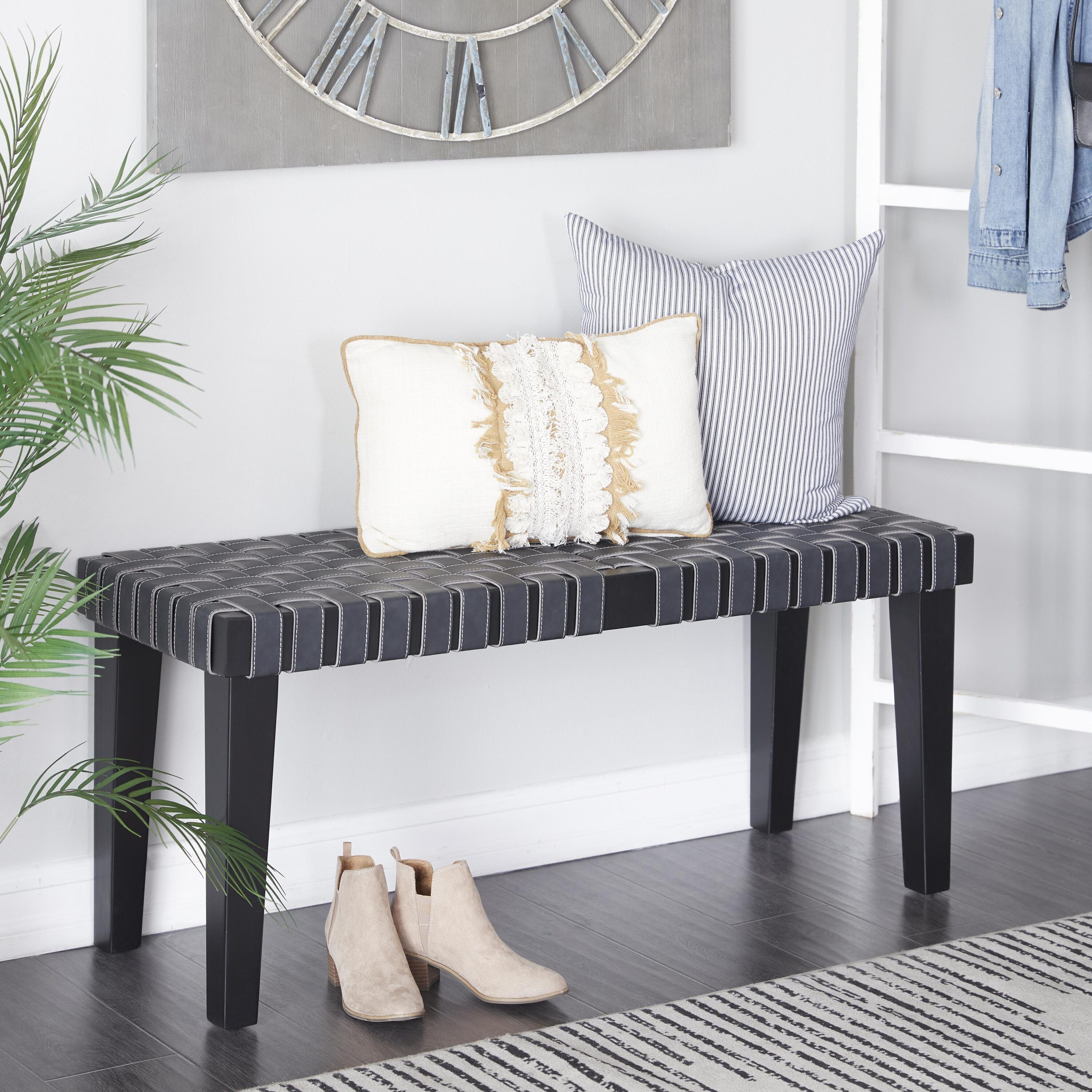 Grayson Lane 20790 Rustic Black Woven Accent Bench 44-in x 16-in x 20-in
