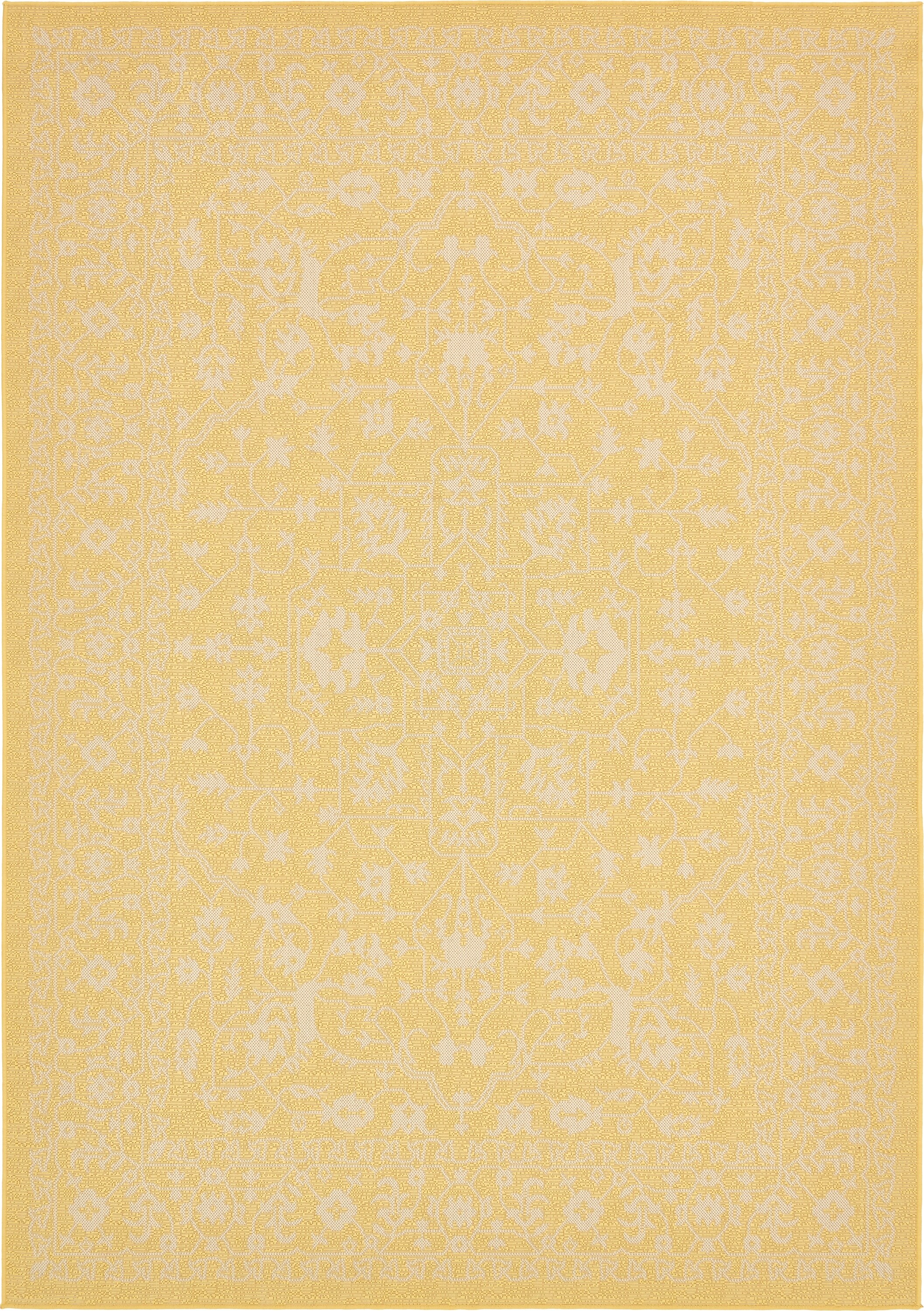 Unique Loom 3135518 Allover Outdoor 7 x 10 (ft) Loomed Polypropylene Yellow/Beige Rectangular Indoor/Outdoor Medallion Area rug