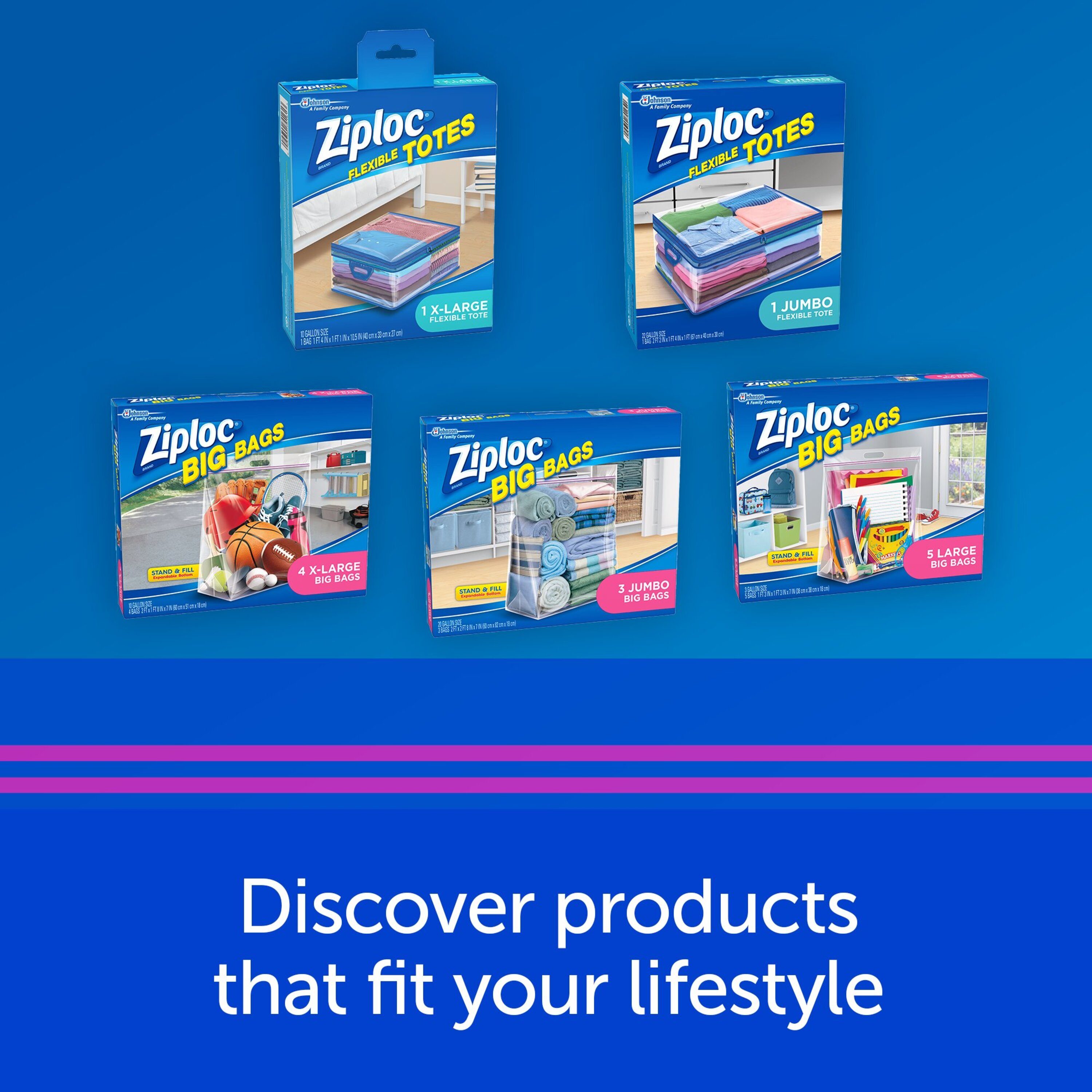 Buy Ziploc Flexible Totes Clothes Storage Bag 22 Gal., Blue