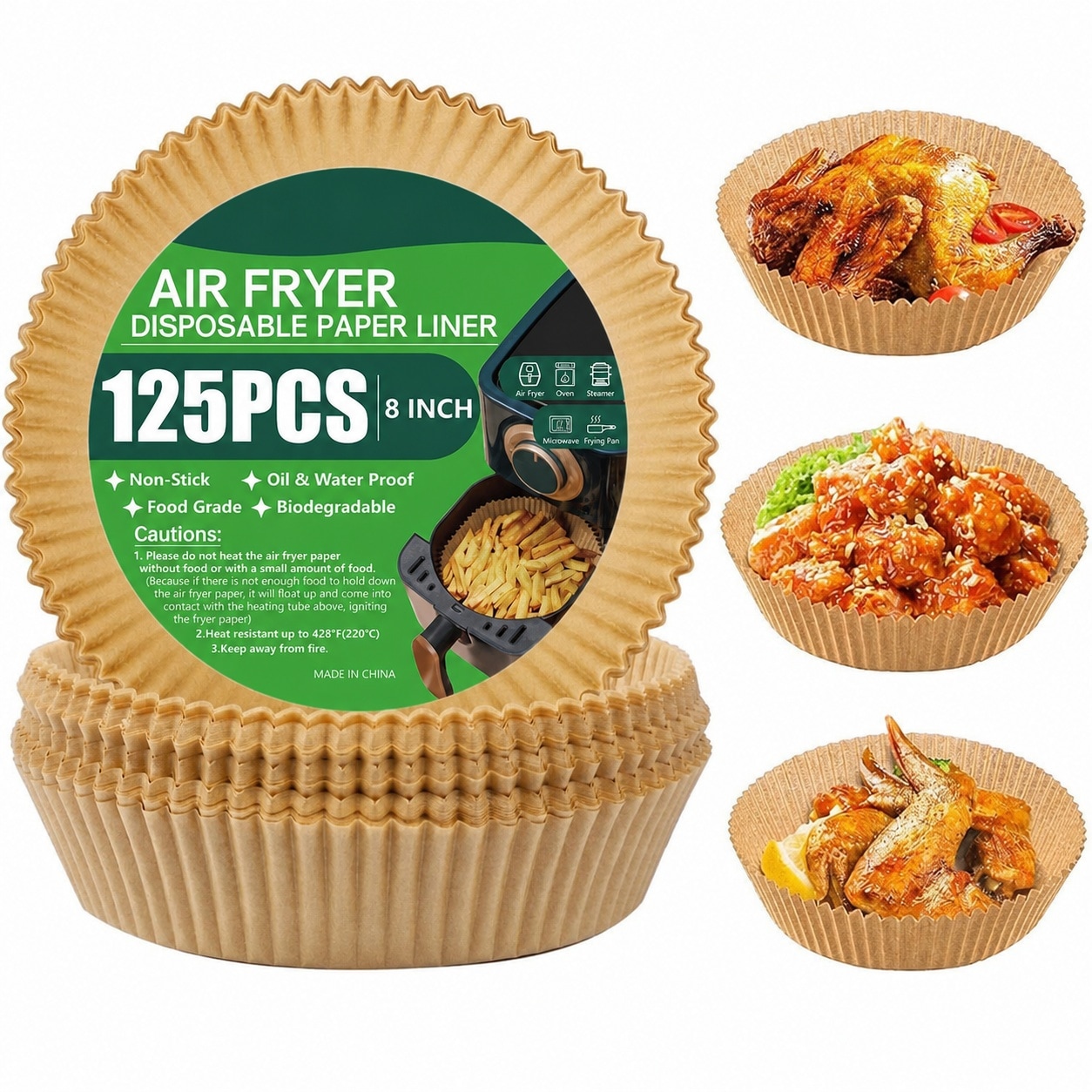 Anqtovp  Air Fryer Disposable Paper Liner 8 Inch Non Stick Parchment Oil Proof Water Proof for Baking Roasting Cooking Microwave Oven 125 pcs