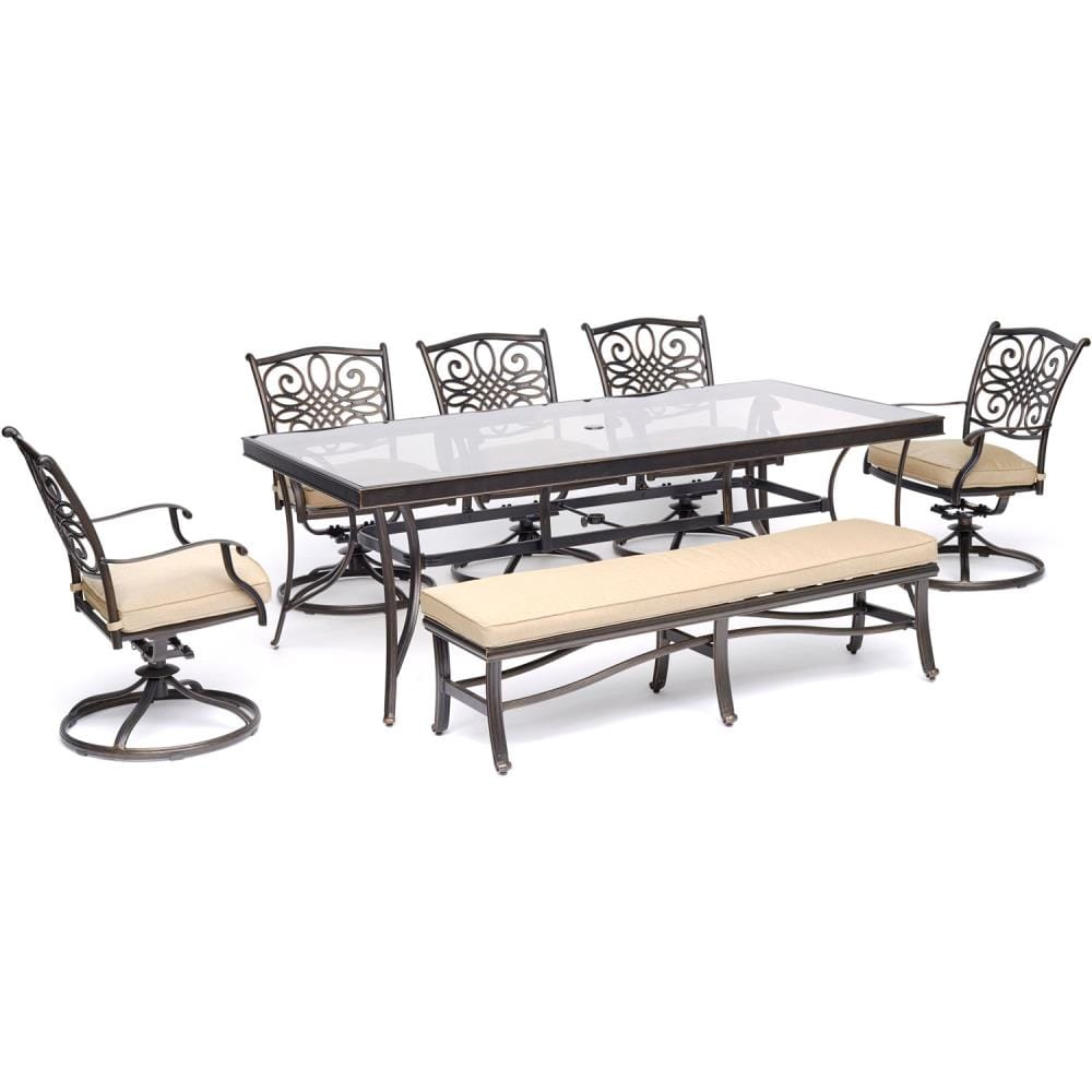 Hanover TRADDN7PCSW5GBN-TAN Traditions 7-Piece Bronze Patio Dining Set with Tan Cushions