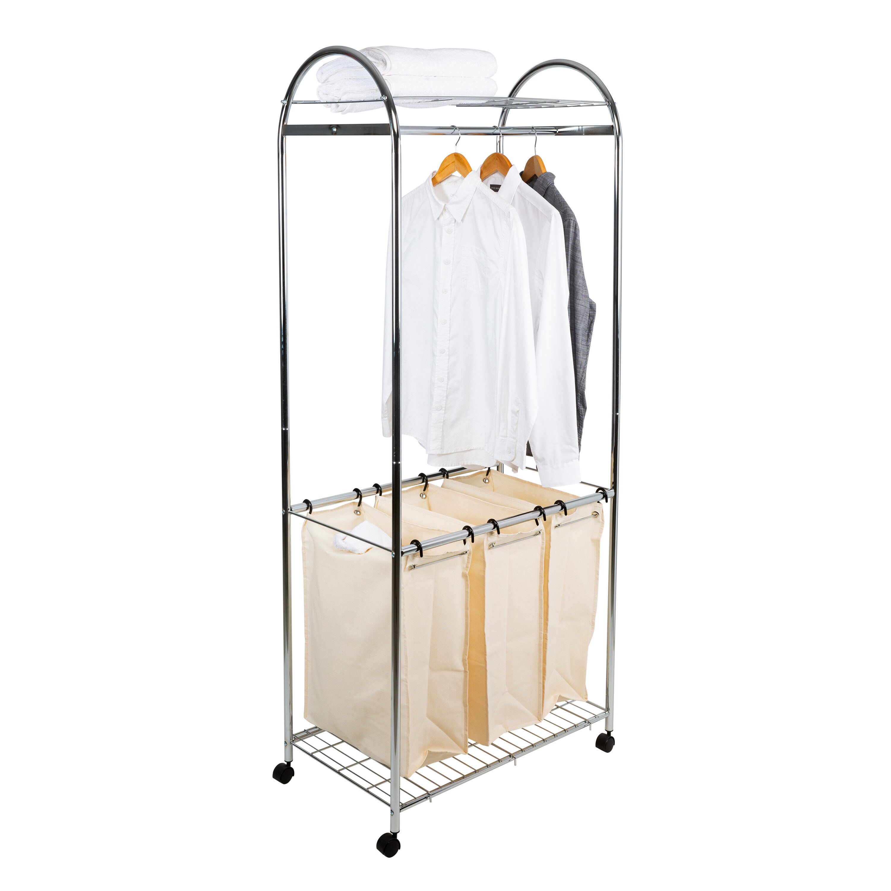 Laundry Sorter 2 Section Laundry Hamper Sorter with Garment Rack