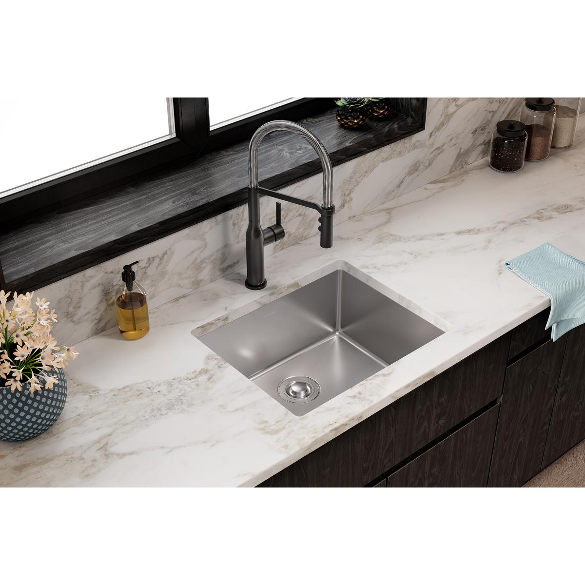 Crosstown Undermount 22.5-in x 18.5-in Polished Satin Stainless Steel Single Bowl Kitchen Sink | - Elkay ECTRU21179T