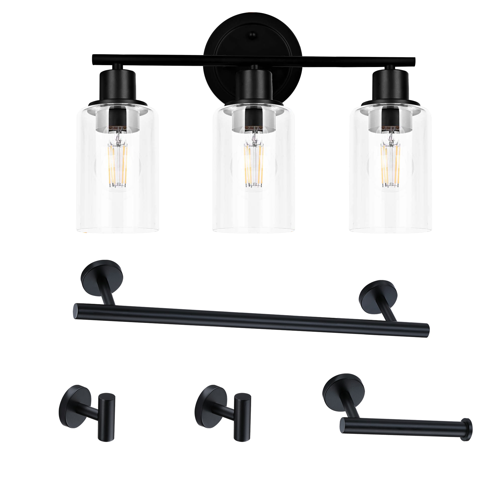 Hukoro F41003-VL5-BK GLA 5-Piece Bathroom set 17-in 3 -Light Matte Black Traditional Vanity light
