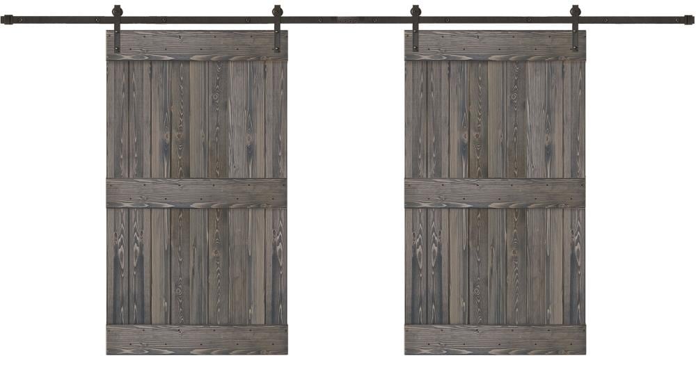 Creative Entryways BPCP2120-8084-10B 80-in x 84-in Charcoal Mid-Bar Pine Wood Solid core Double Barn Door (Hardware Included)