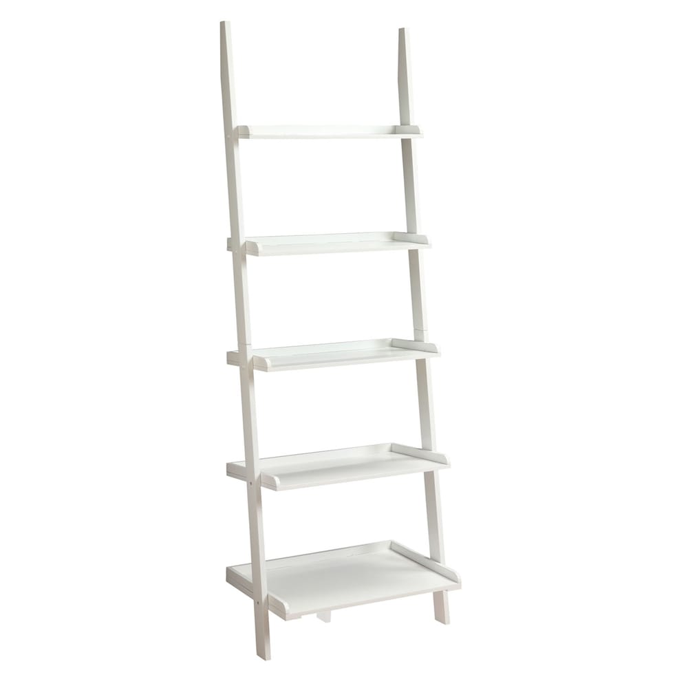 Benzara BM172781 White Wood 5-Shelf Ladder Bookcase (25-in W x 72-in H x 18-in D)
