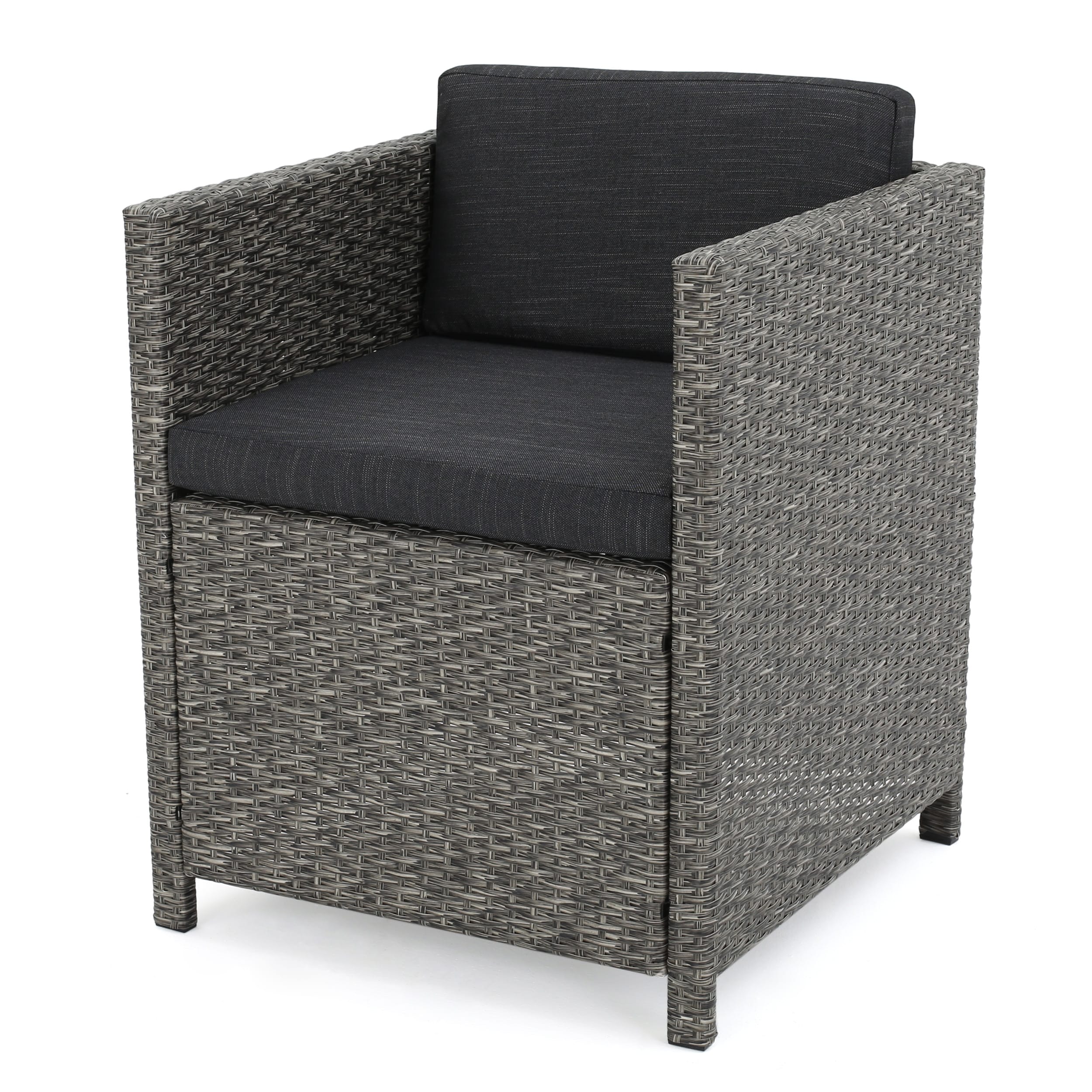 Clihome CL-NI-59989-2 Set of 2 Wicker Gray Iron Frame Stationary Dining Chair with Gray Cushioned Seat
